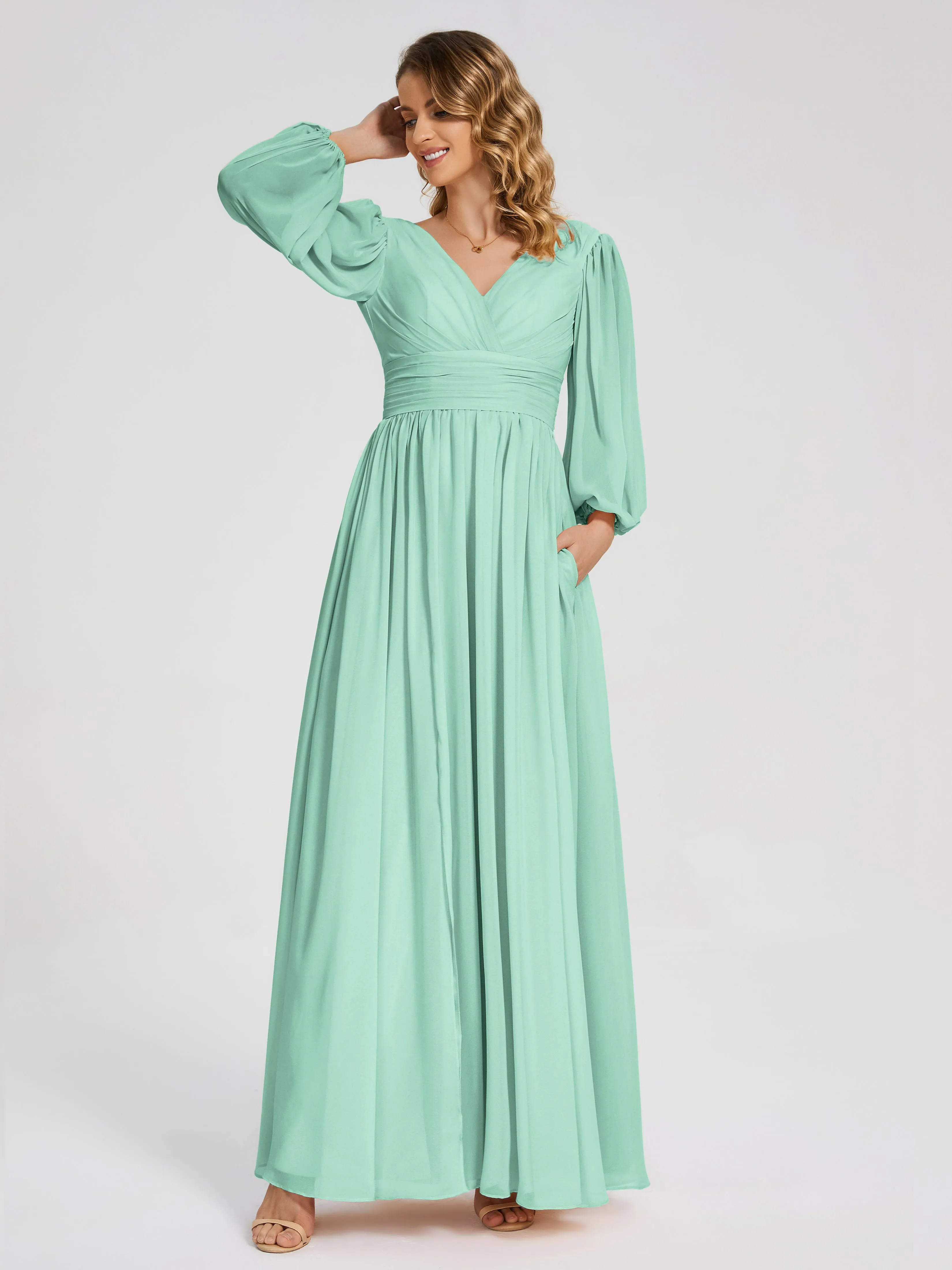 Journey Long Sleeves Split Chiffon Bridesmaid Dresses