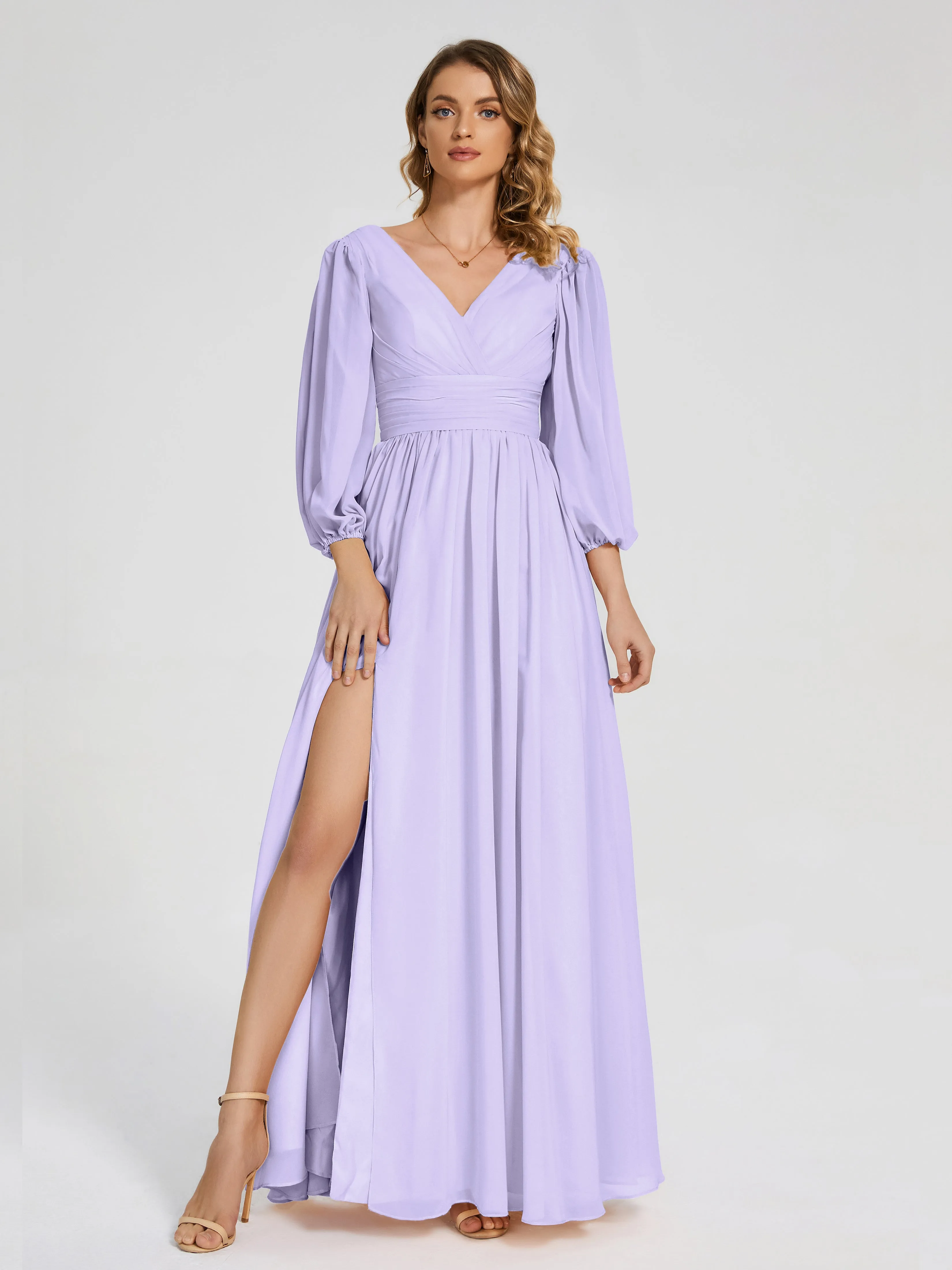 Journey Long Sleeves Split Chiffon Bridesmaid Dresses