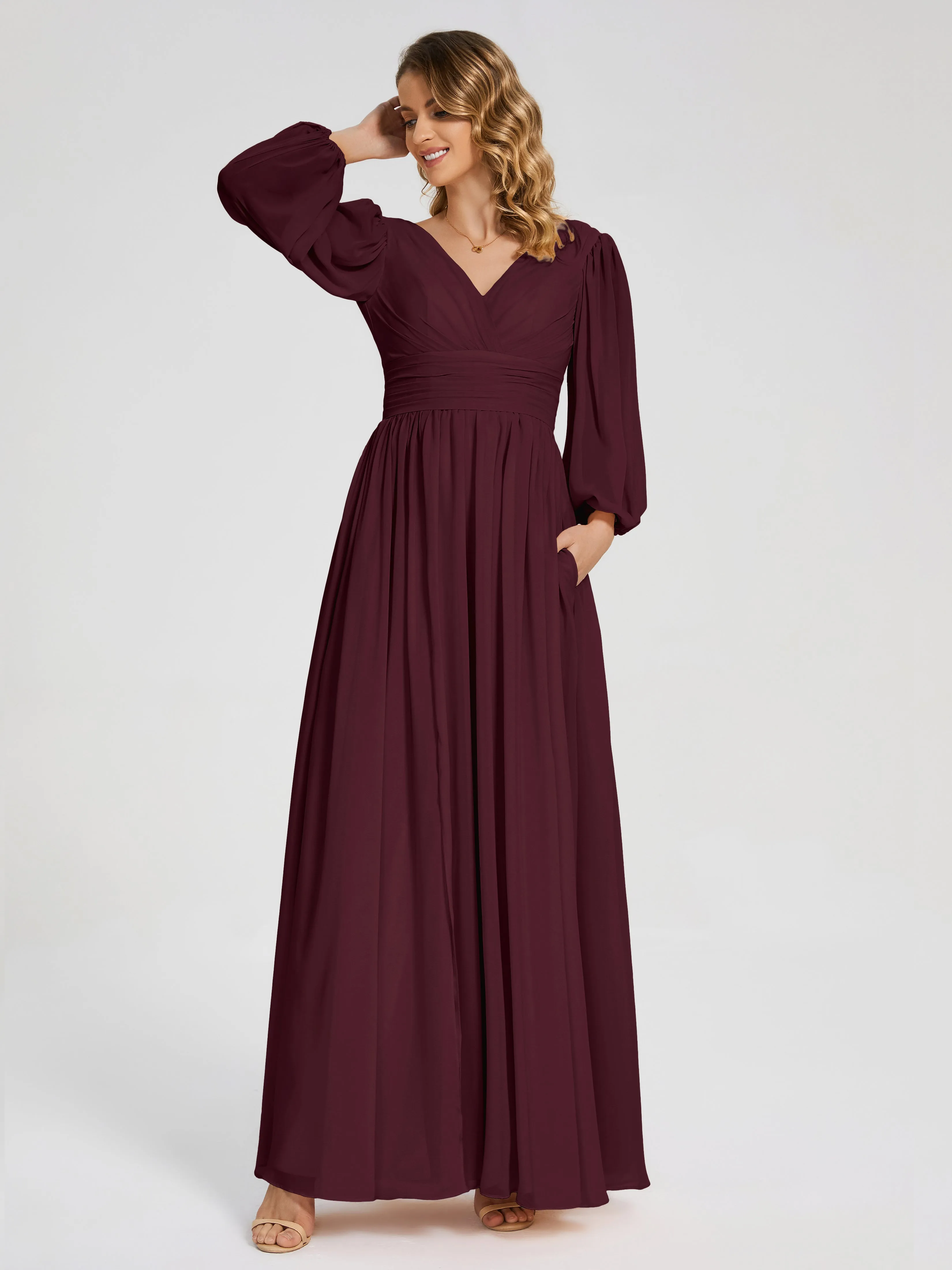 Journey Long Sleeves Split Chiffon Bridesmaid Dresses