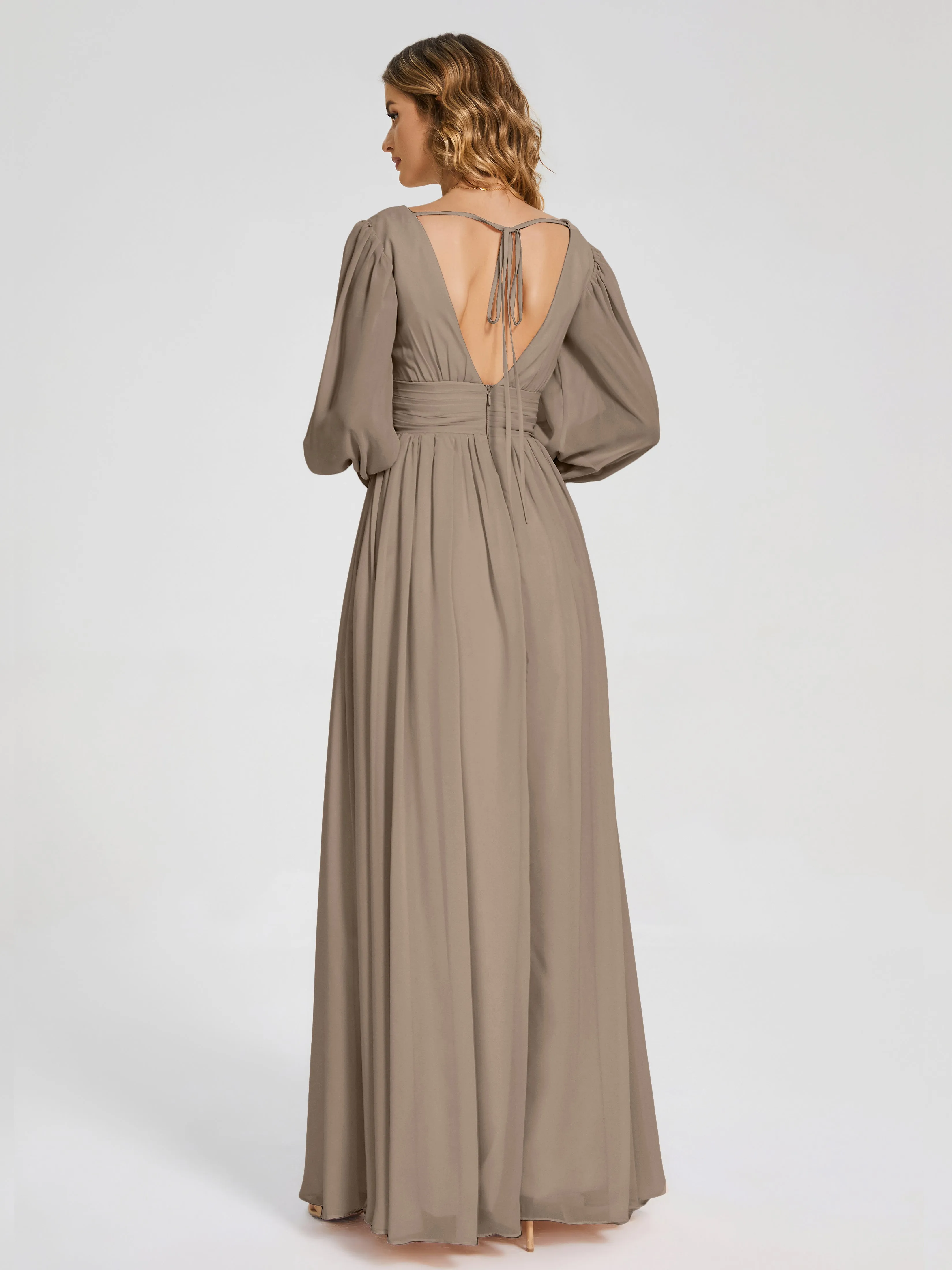 Journey Long Sleeves Split Chiffon Bridesmaid Dresses