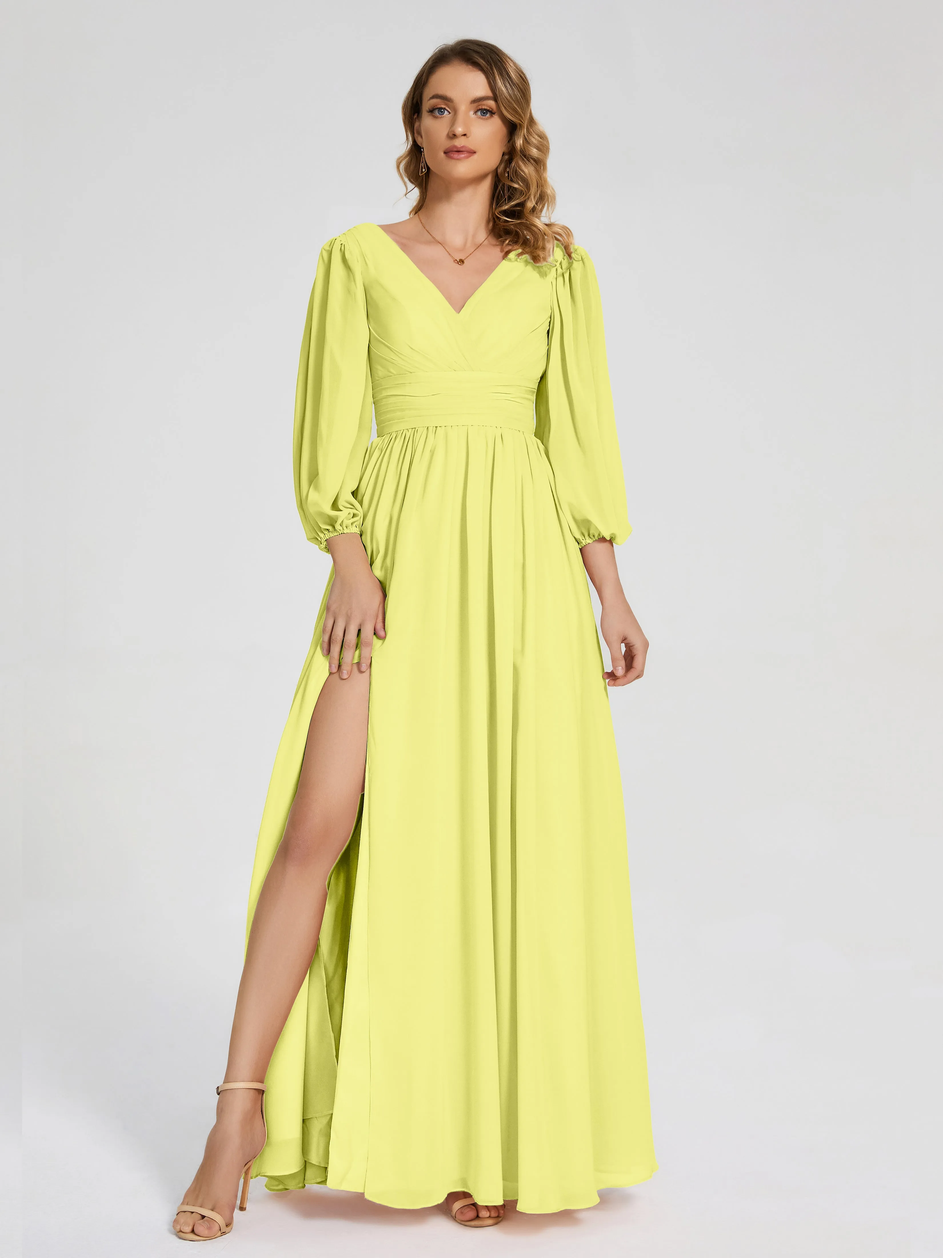 Journey Long Sleeves Split Chiffon Bridesmaid Dresses