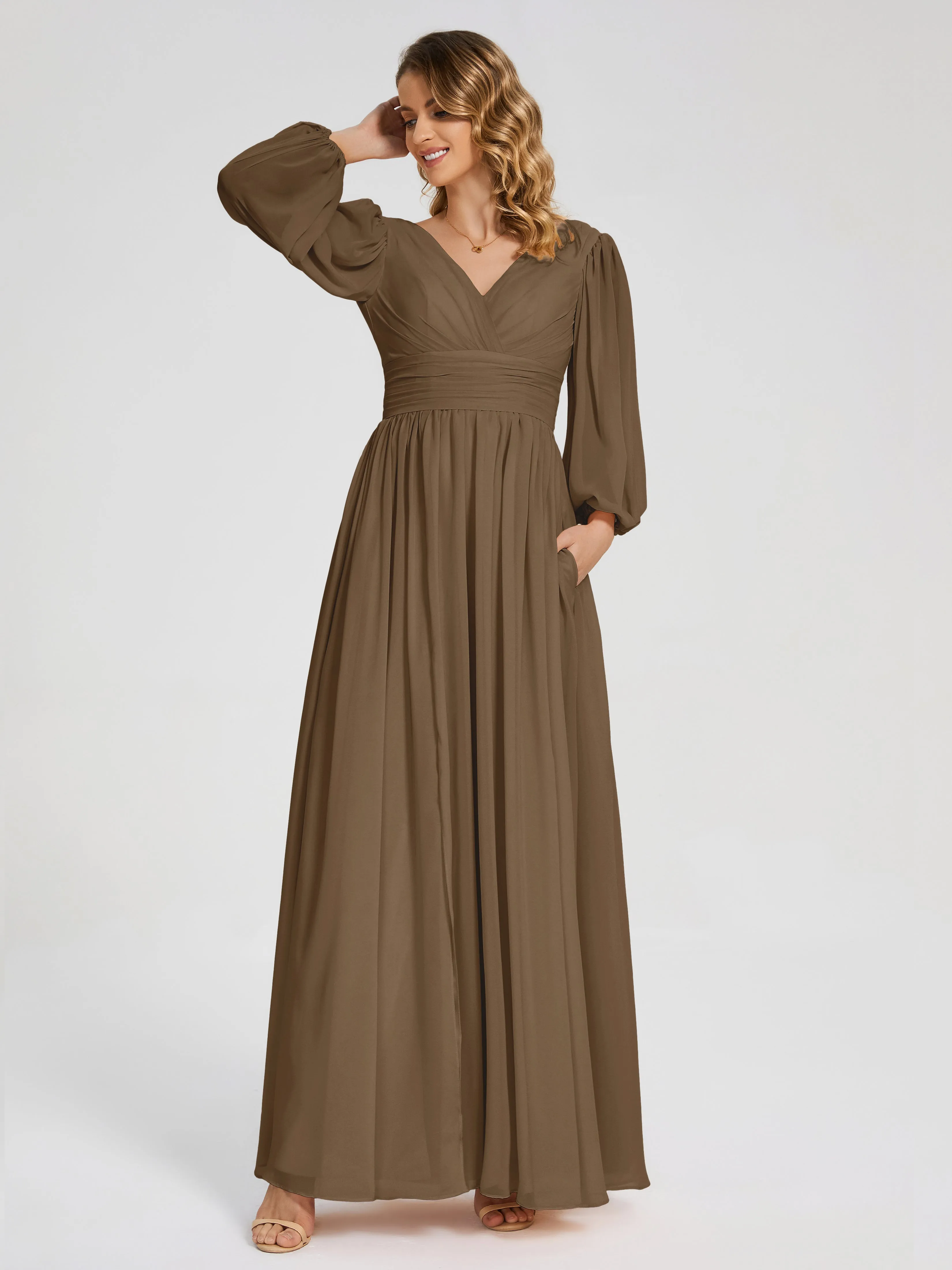 Journey Long Sleeves Split Chiffon Bridesmaid Dresses