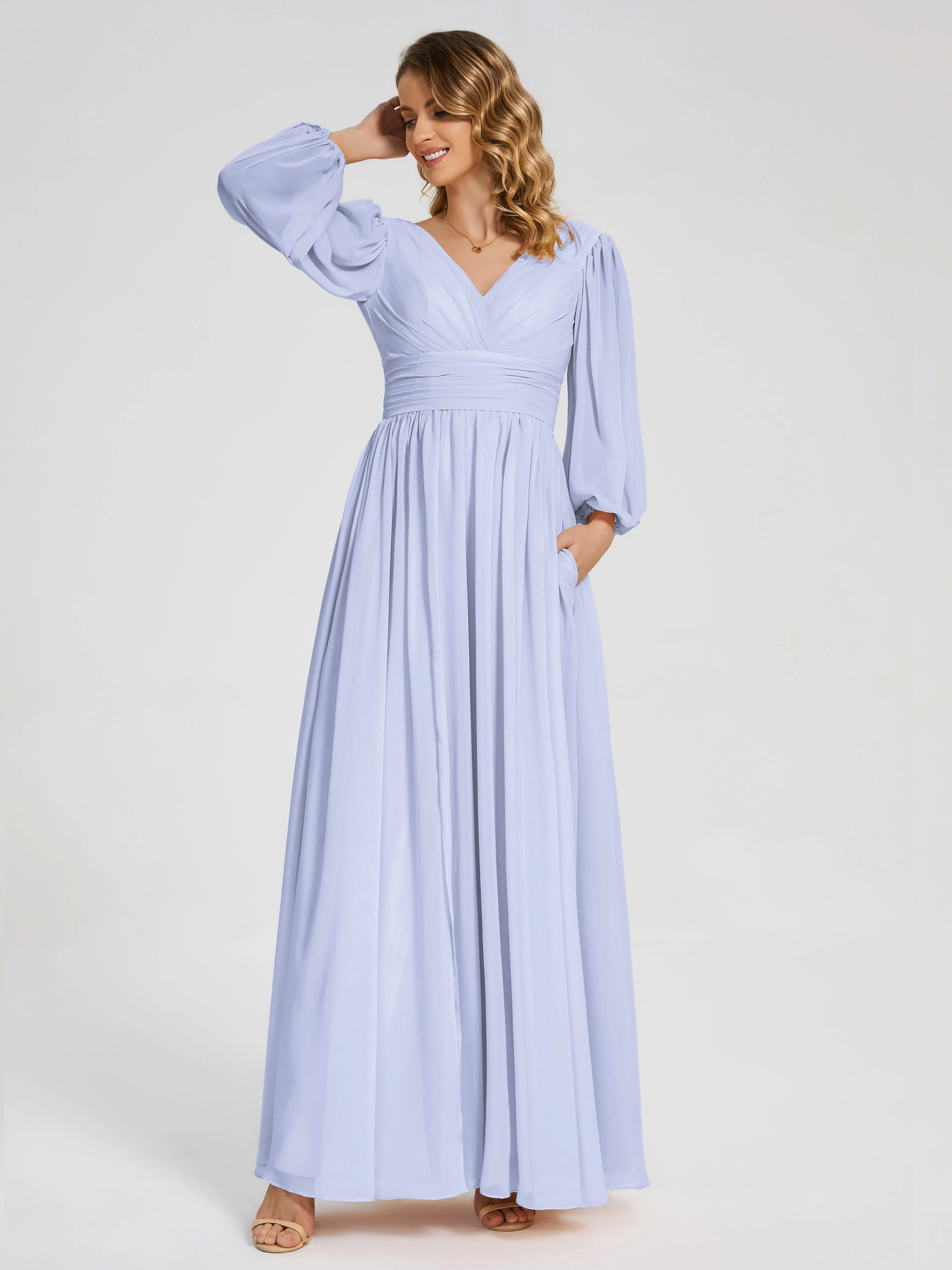 Journey Long Sleeves Split Chiffon Bridesmaid Dresses