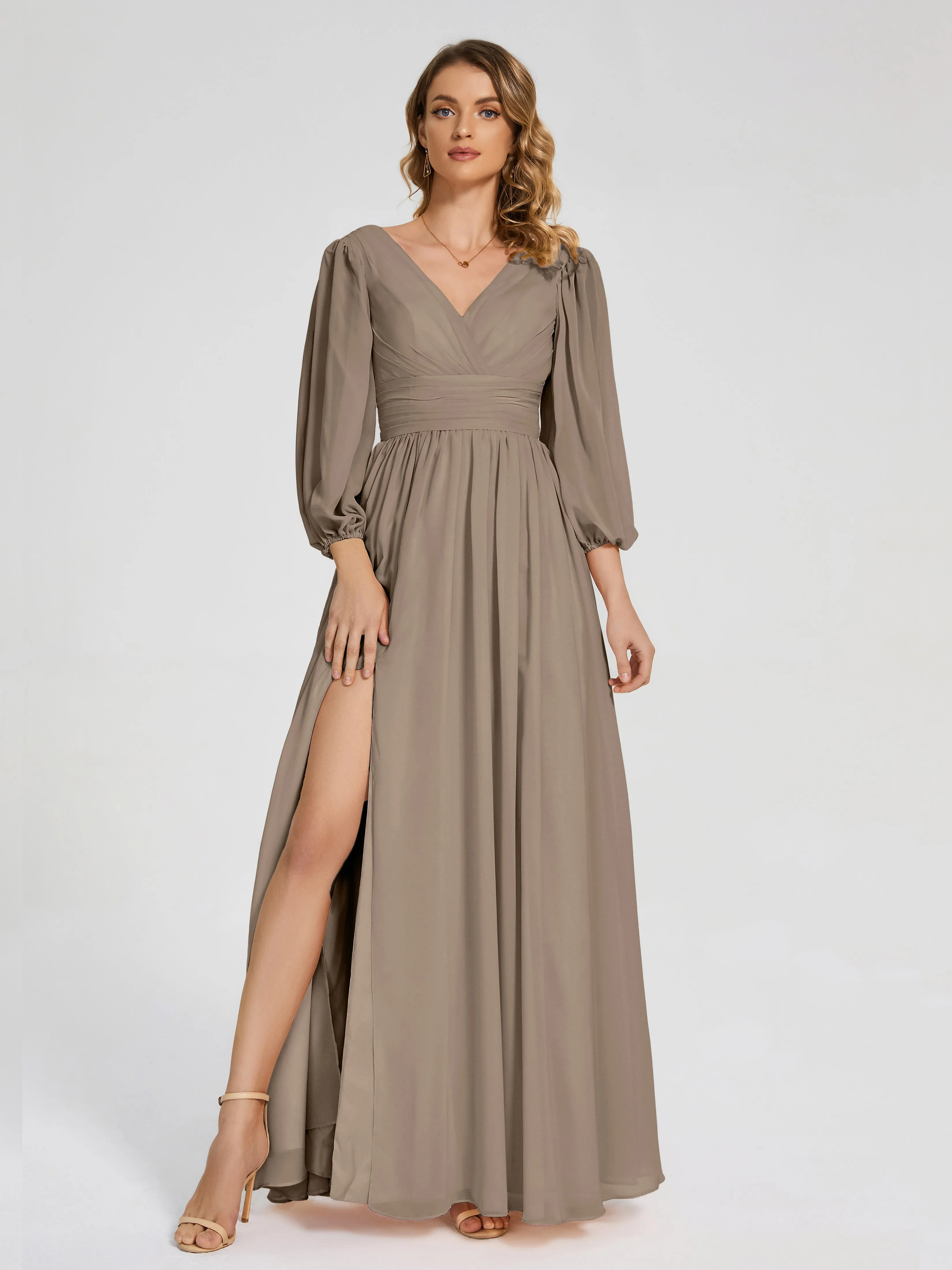 Journey Long Sleeves Split Chiffon Bridesmaid Dresses