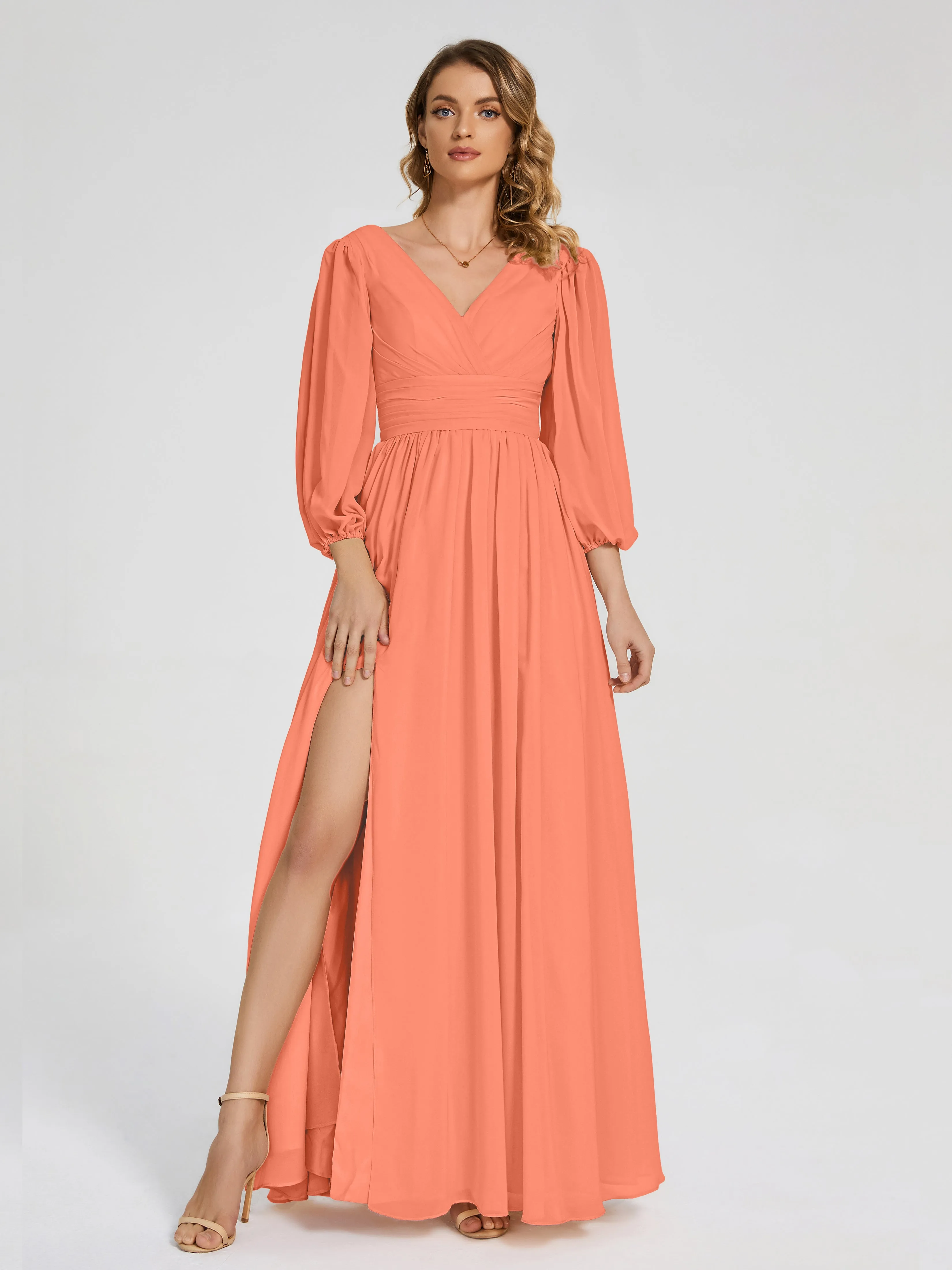 Journey Long Sleeves Split Chiffon Bridesmaid Dresses