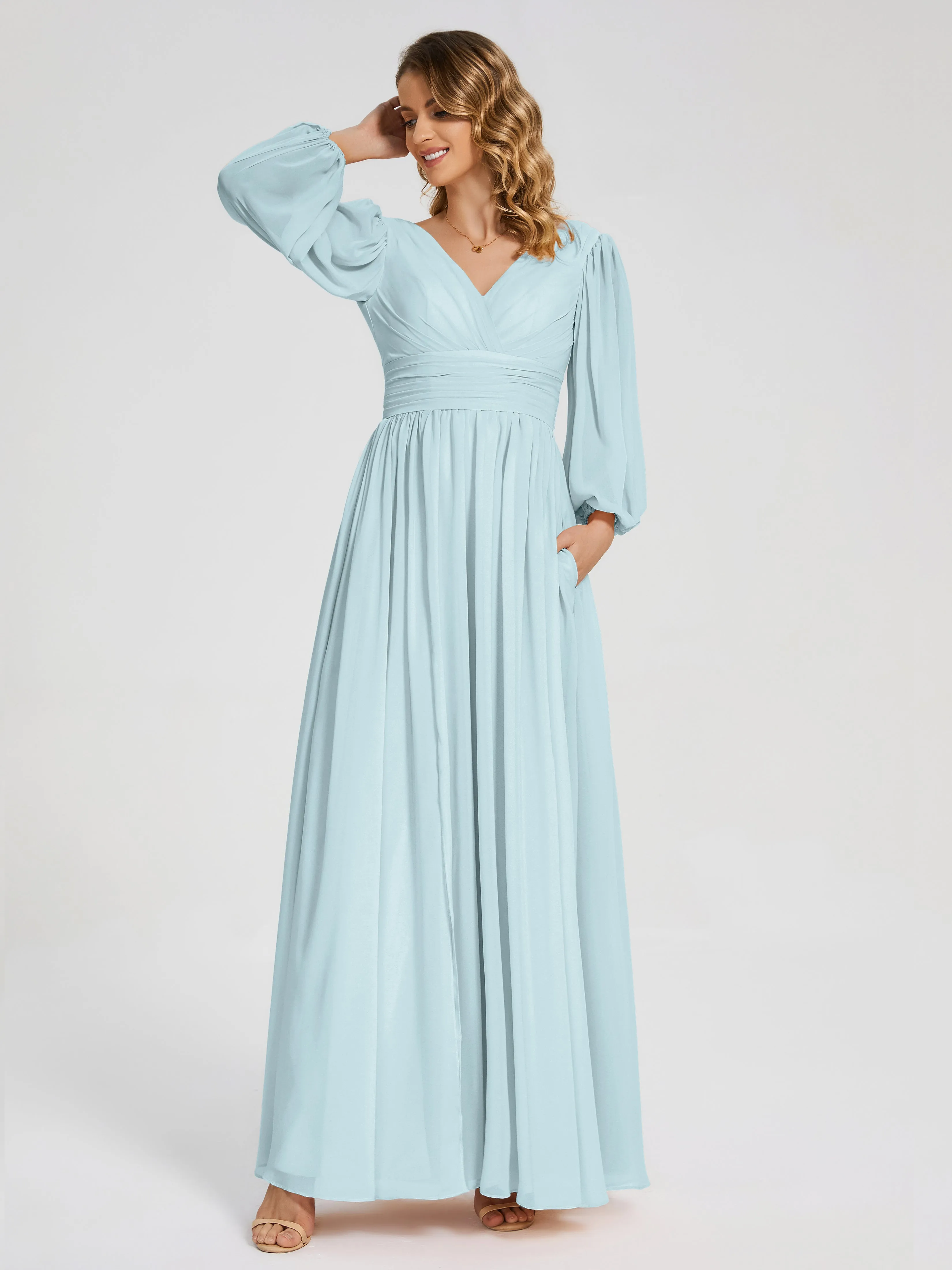 Journey Long Sleeves Split Chiffon Bridesmaid Dresses