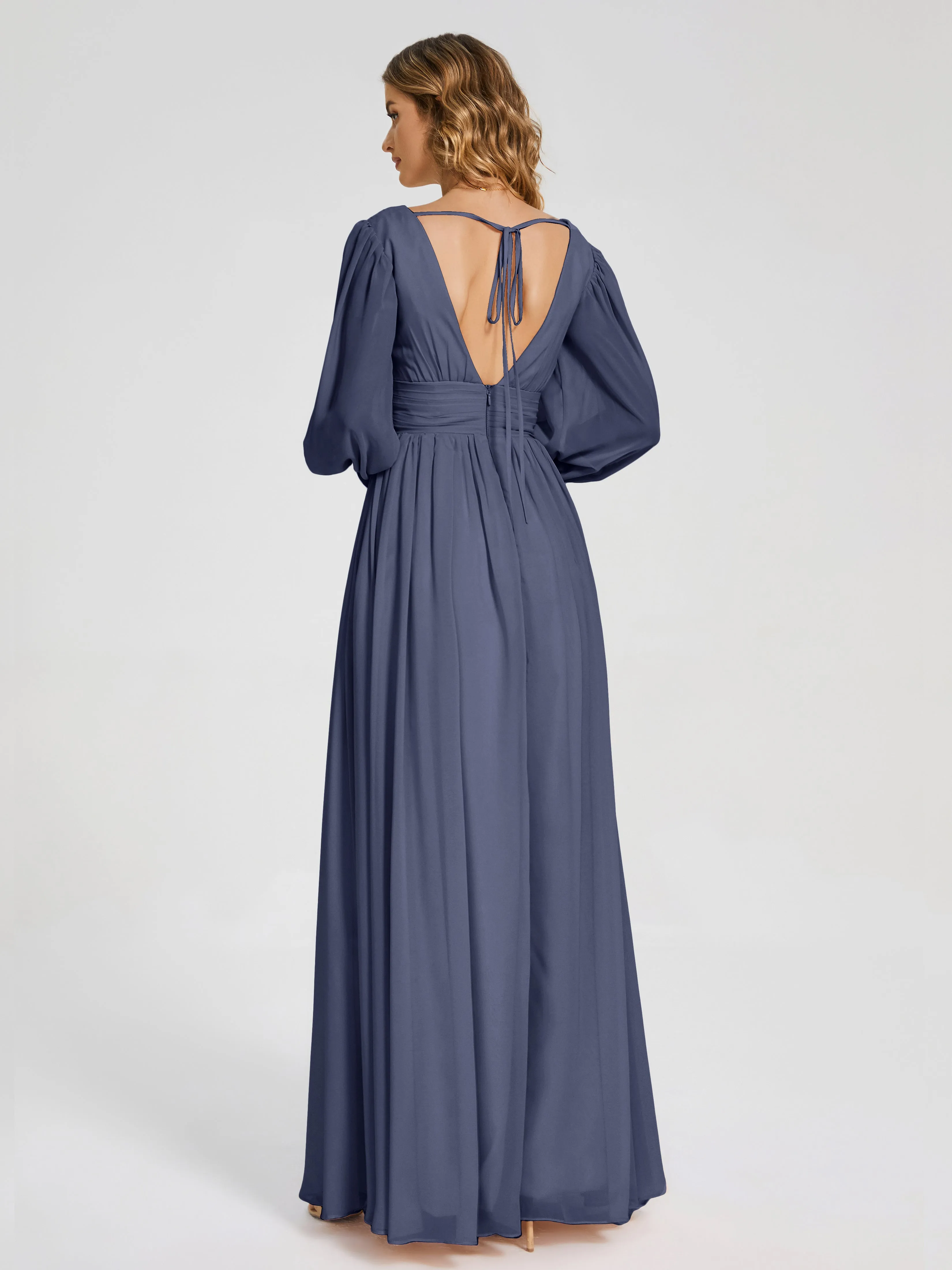 Journey Long Sleeves Split Chiffon Bridesmaid Dresses