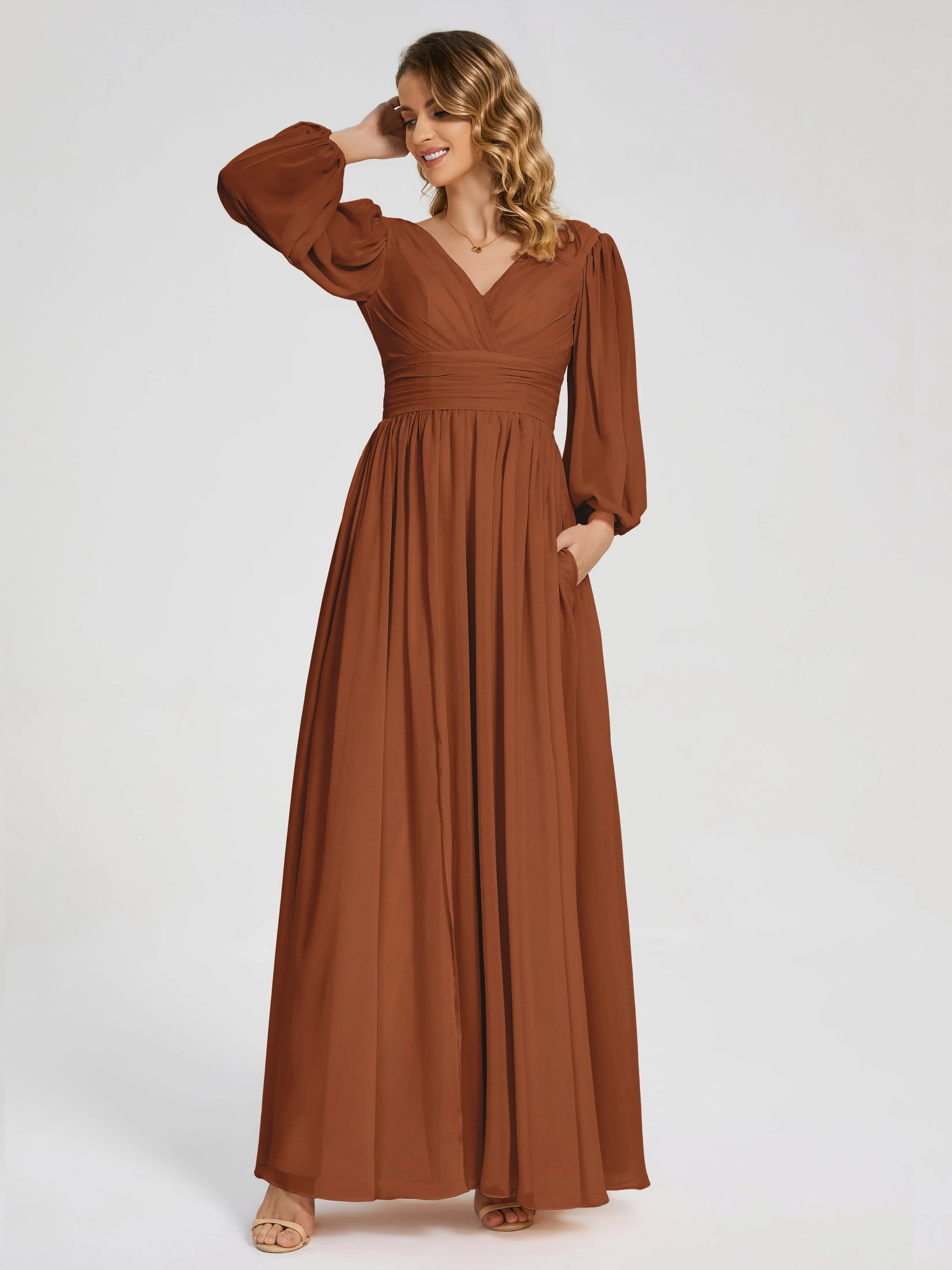 Journey Long Sleeves Split Chiffon Bridesmaid Dresses