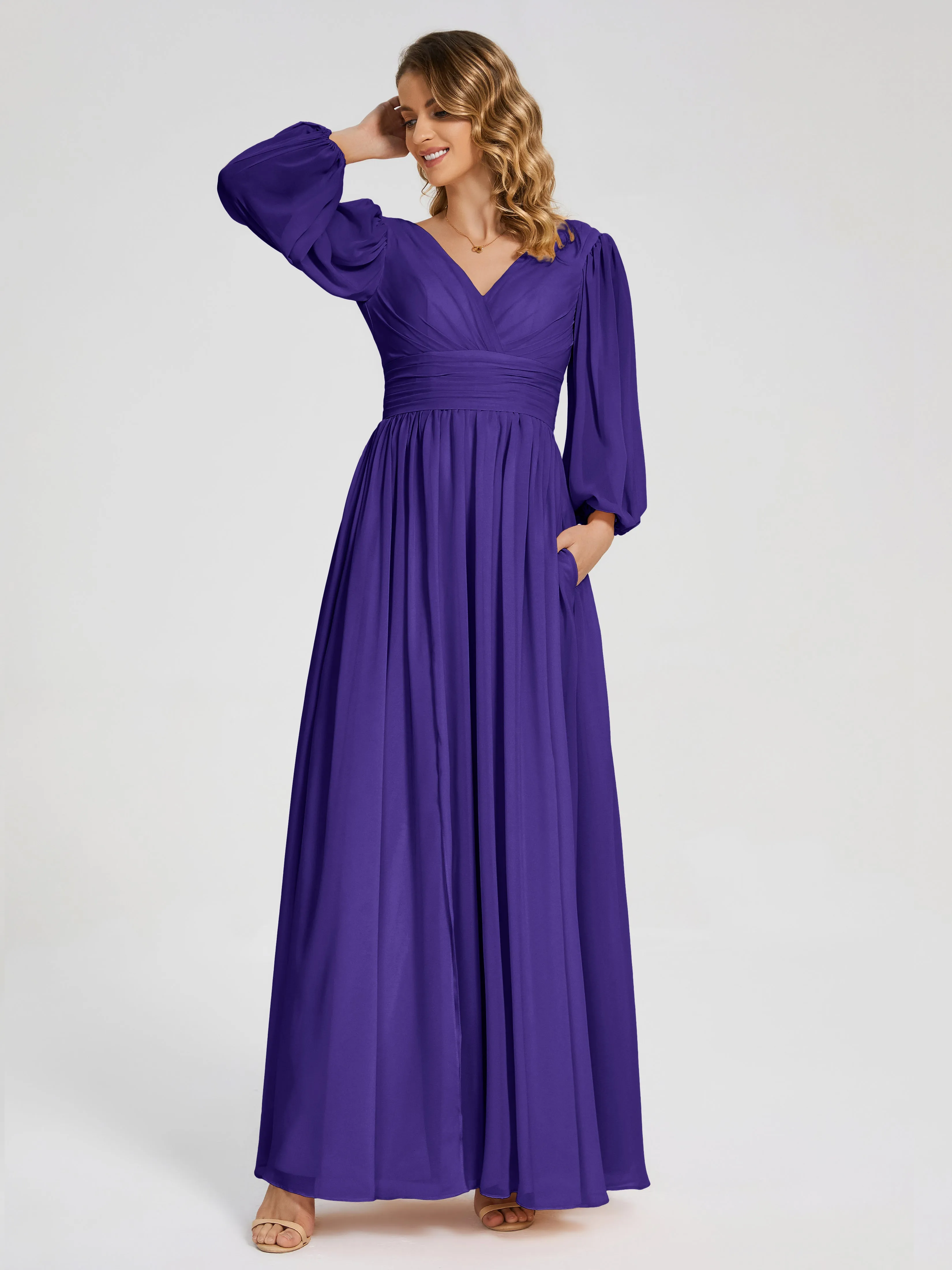 Journey Long Sleeves Split Chiffon Bridesmaid Dresses