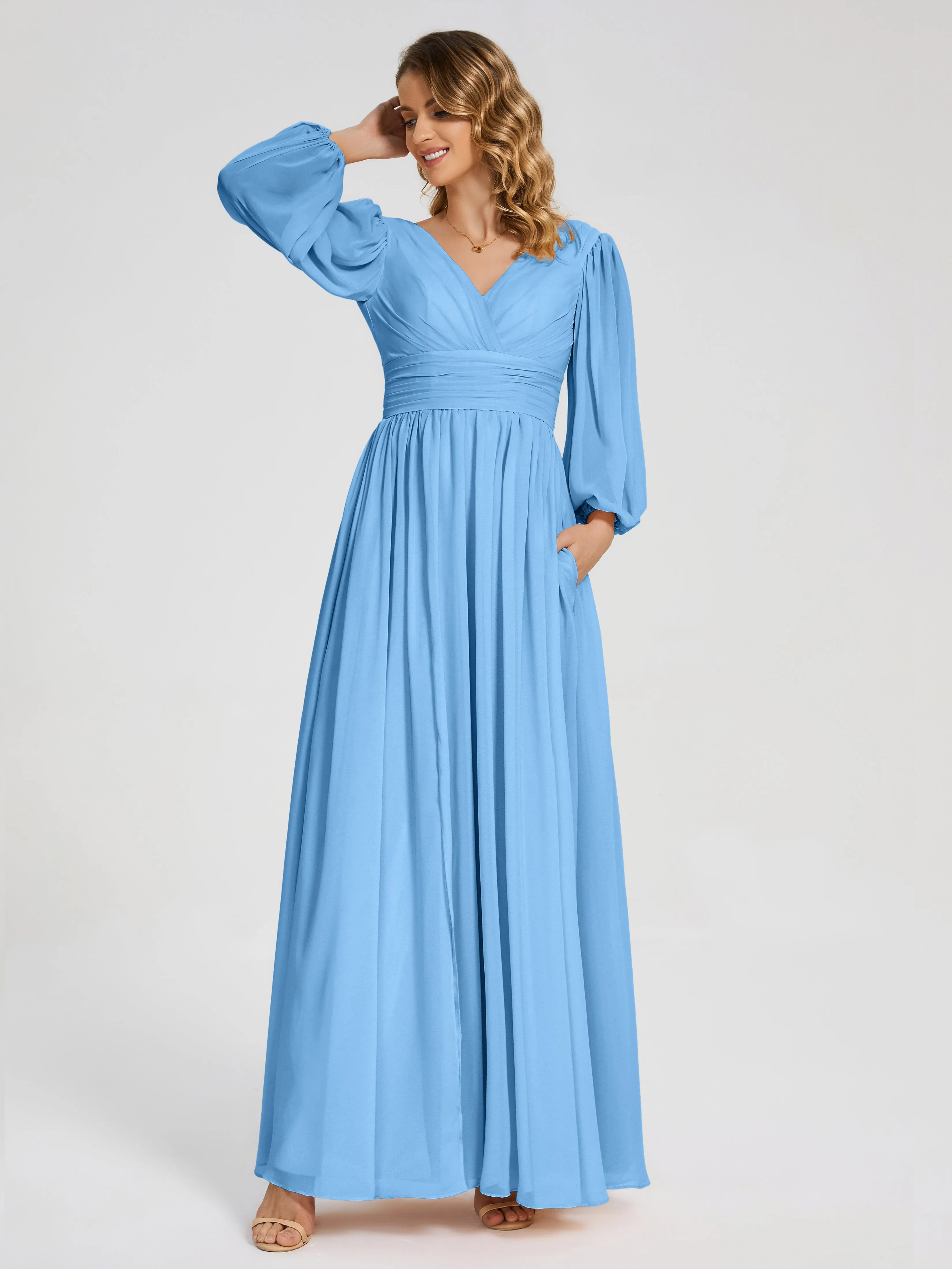 Journey Long Sleeves Split Chiffon Bridesmaid Dresses