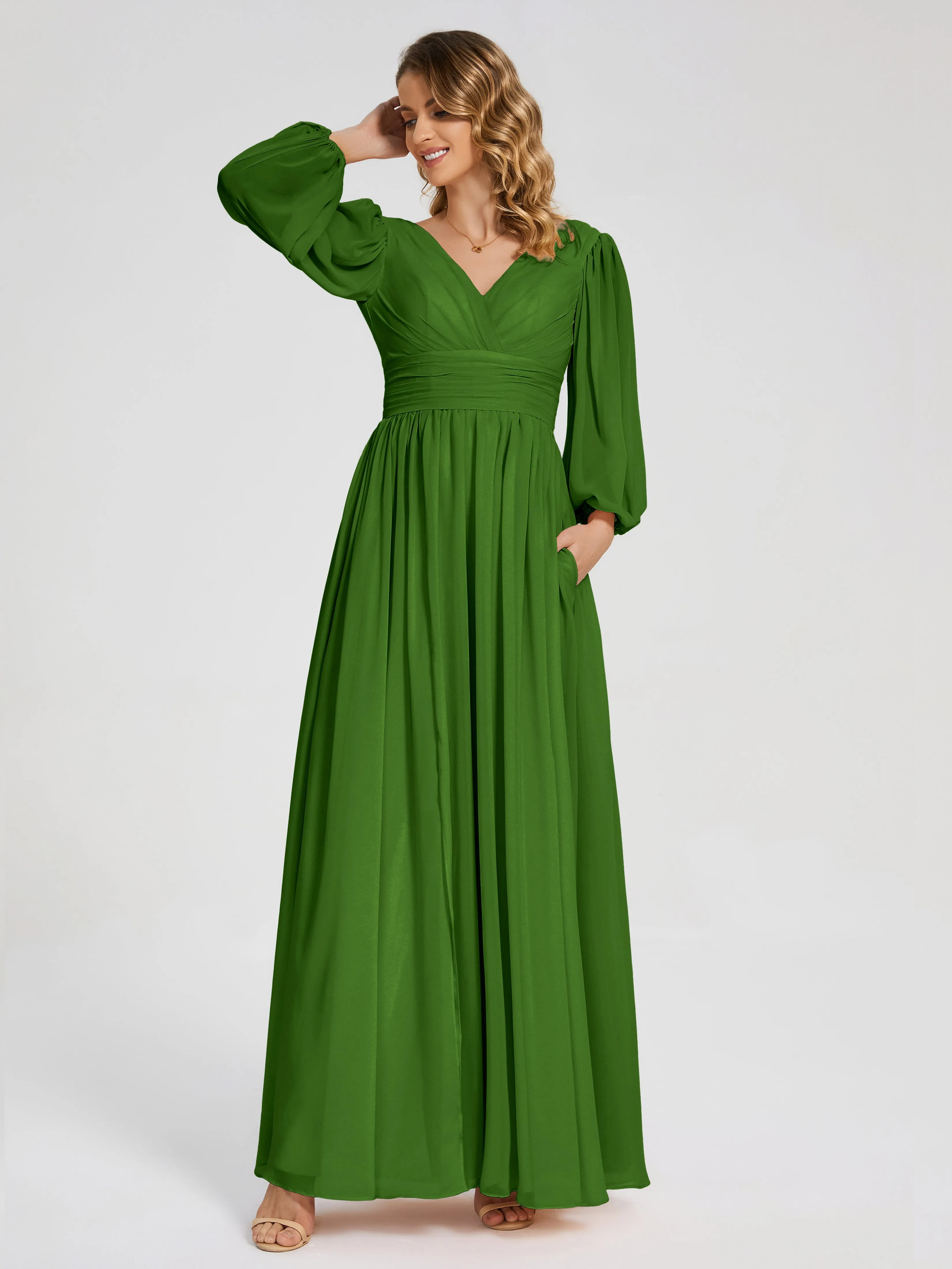 Journey Long Sleeves Split Chiffon Bridesmaid Dresses
