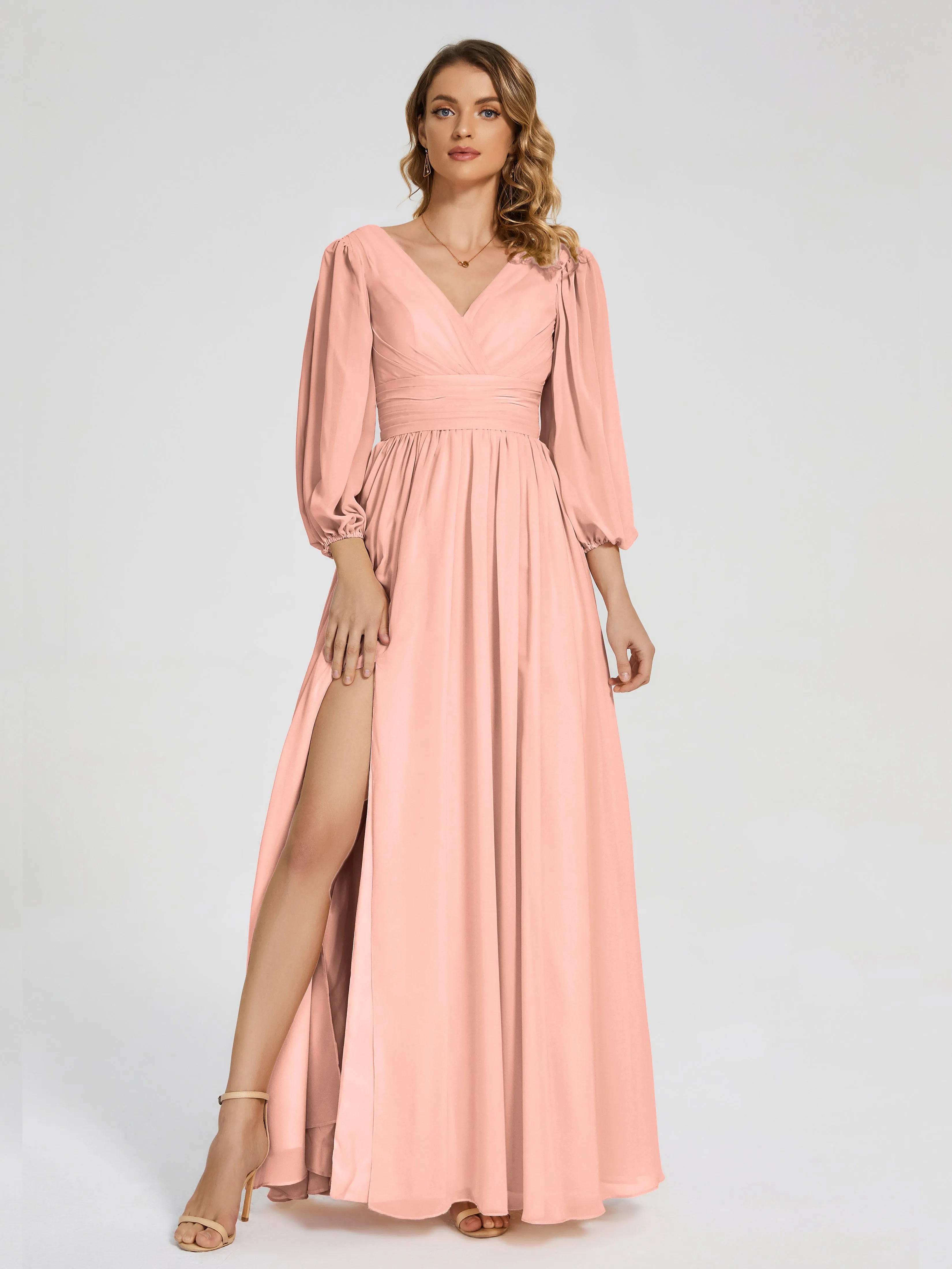 Journey Long Sleeves Split Chiffon Bridesmaid Dresses