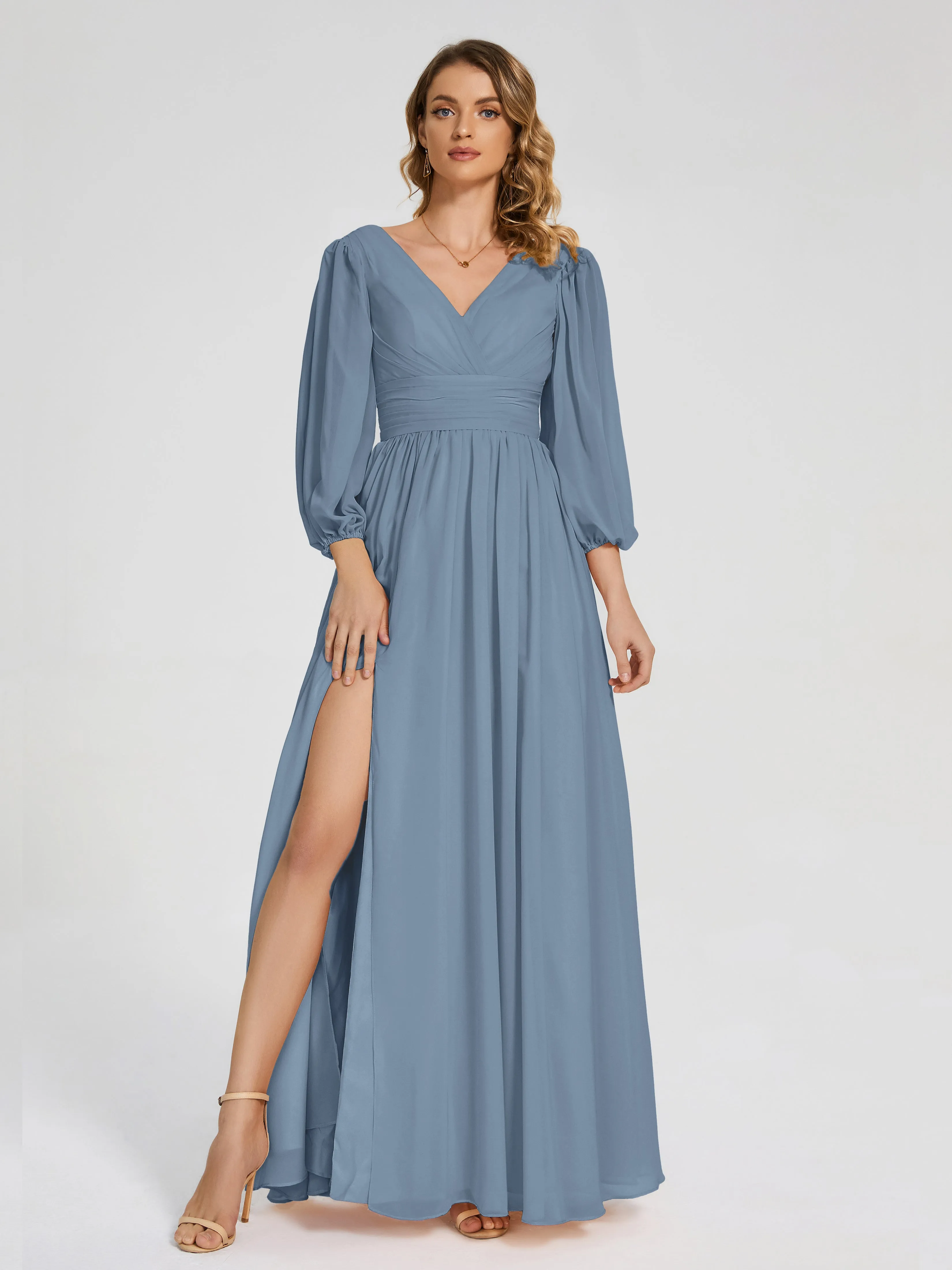 Journey Long Sleeves Split Chiffon Bridesmaid Dresses