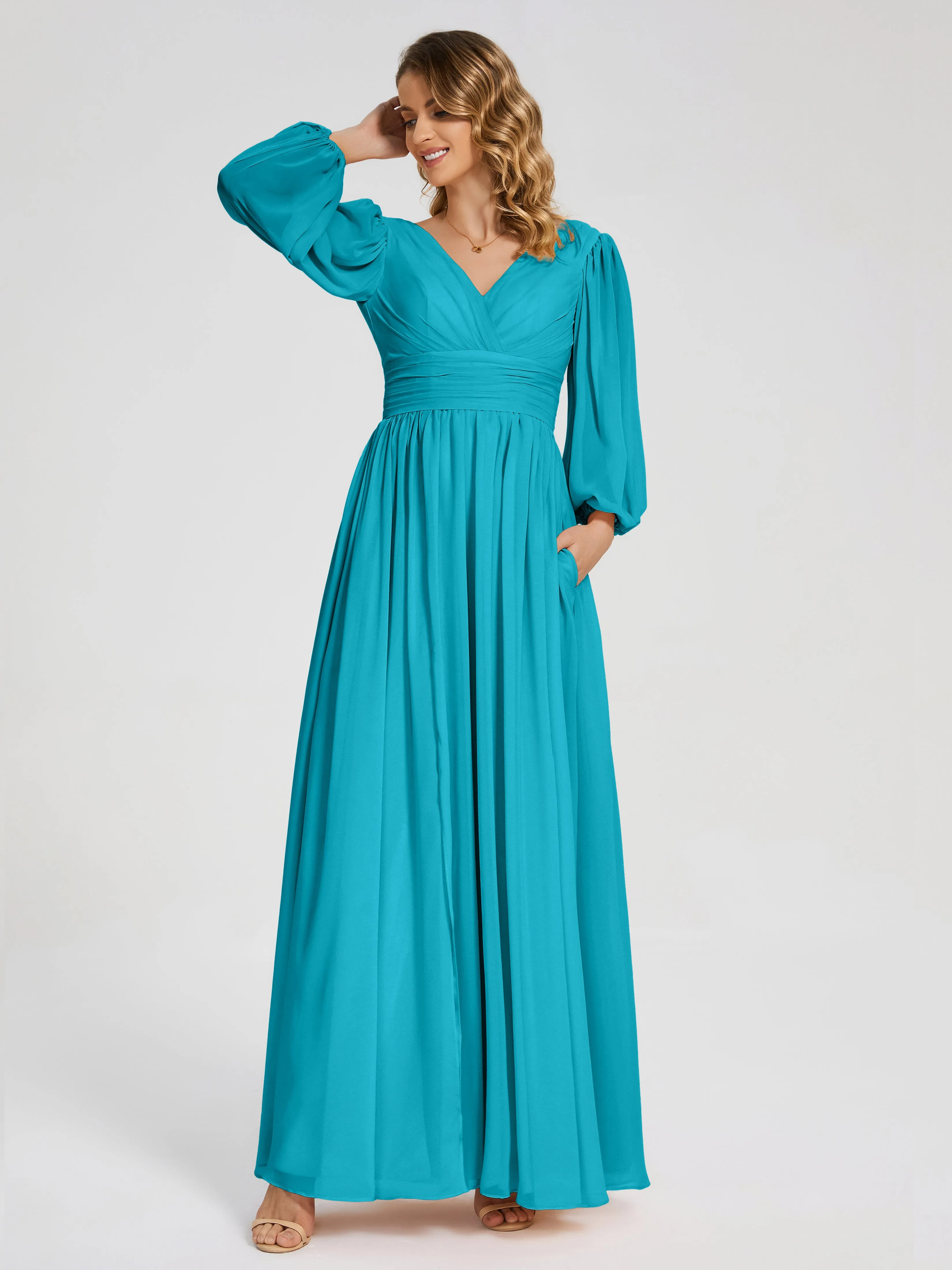 Journey Long Sleeves Split Chiffon Bridesmaid Dresses