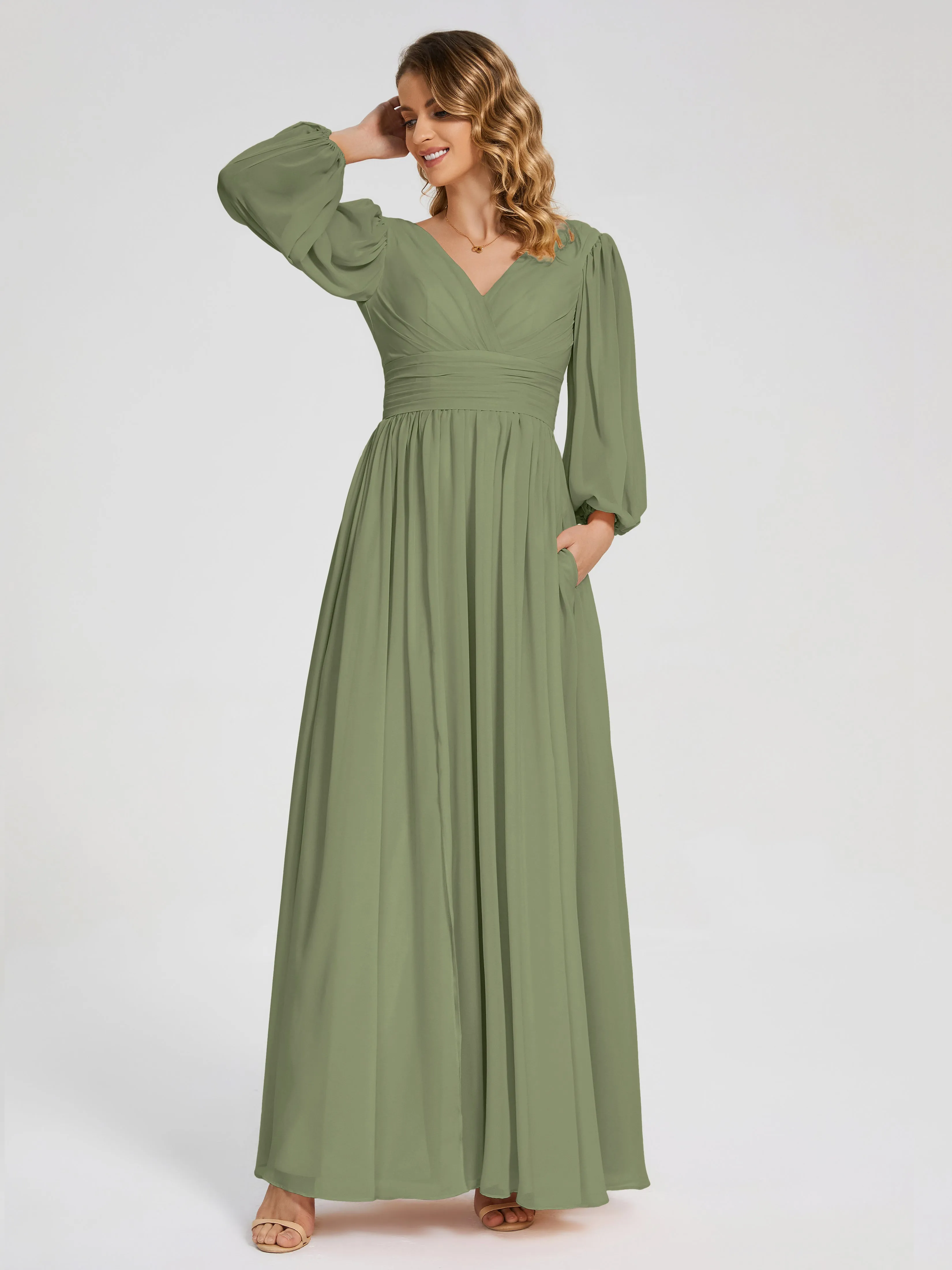 Journey Long Sleeves Split Chiffon Bridesmaid Dresses