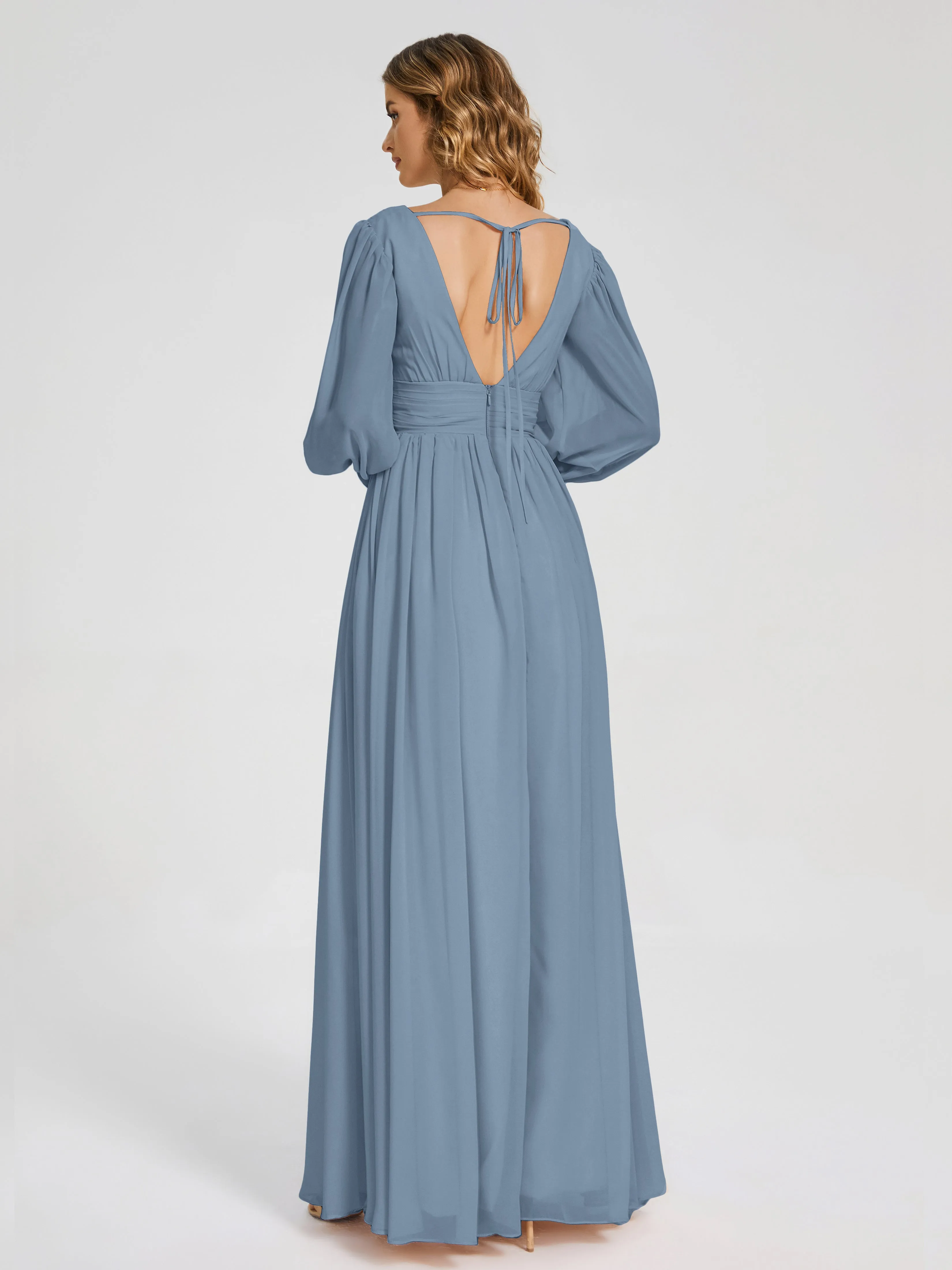 Journey Long Sleeves Split Chiffon Bridesmaid Dresses
