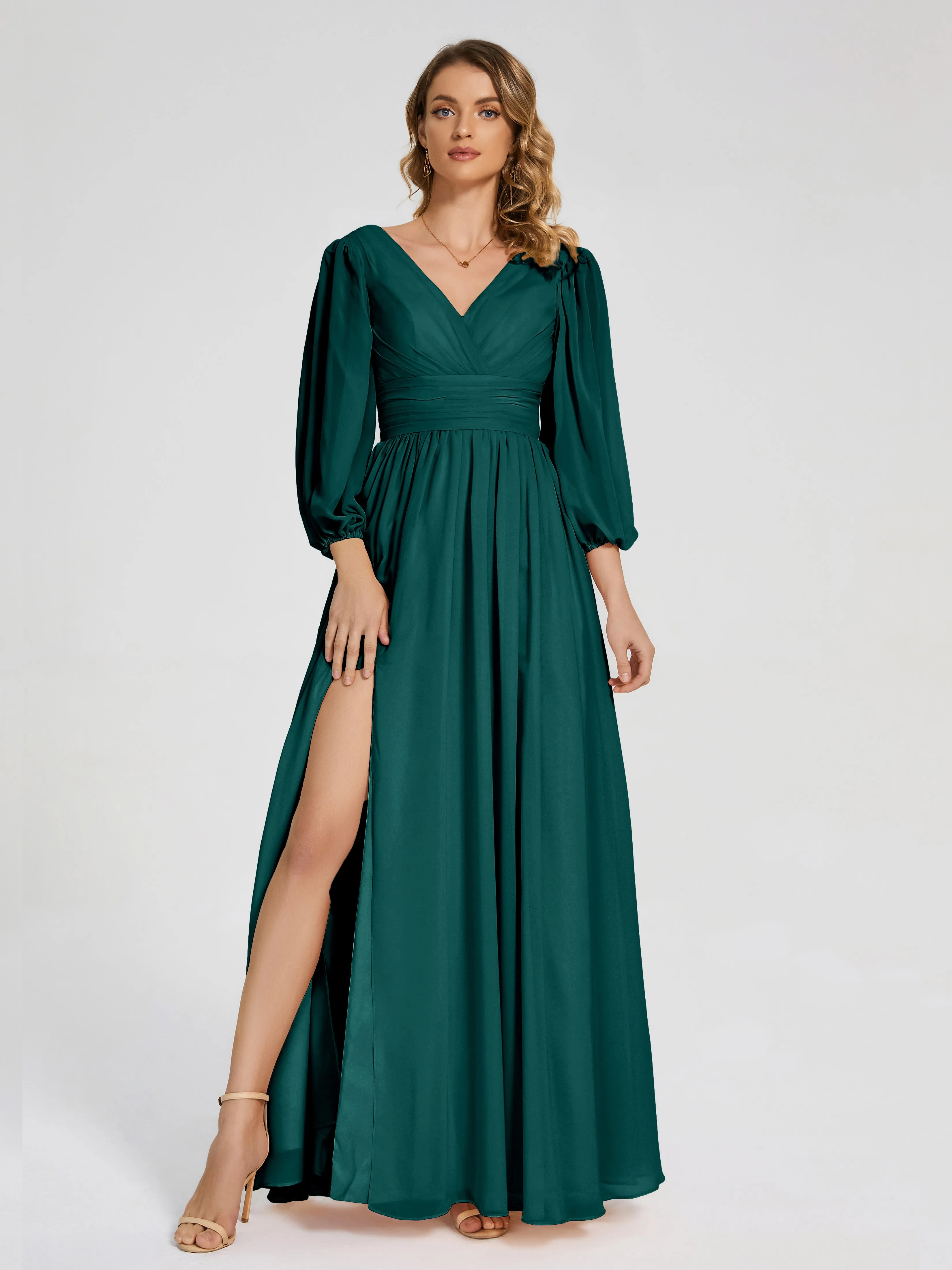 Journey Long Sleeves Split Chiffon Bridesmaid Dresses