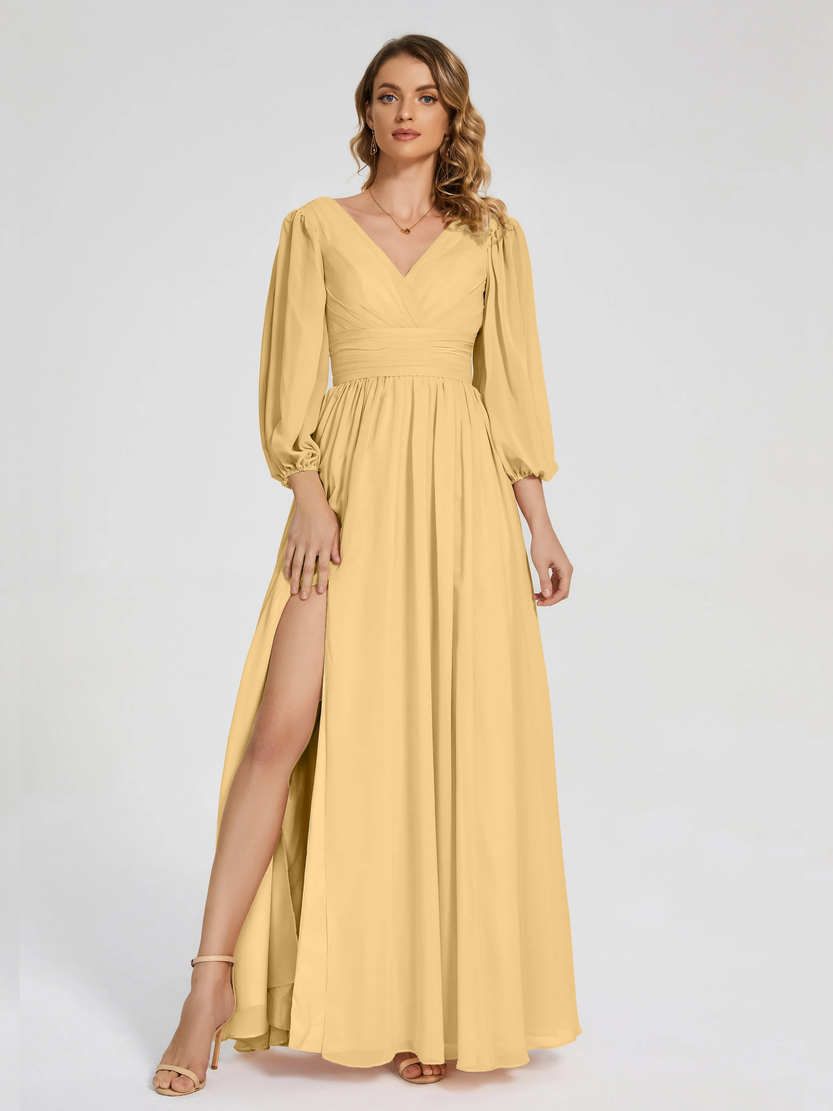 Journey Long Sleeves Split Chiffon Bridesmaid Dresses
