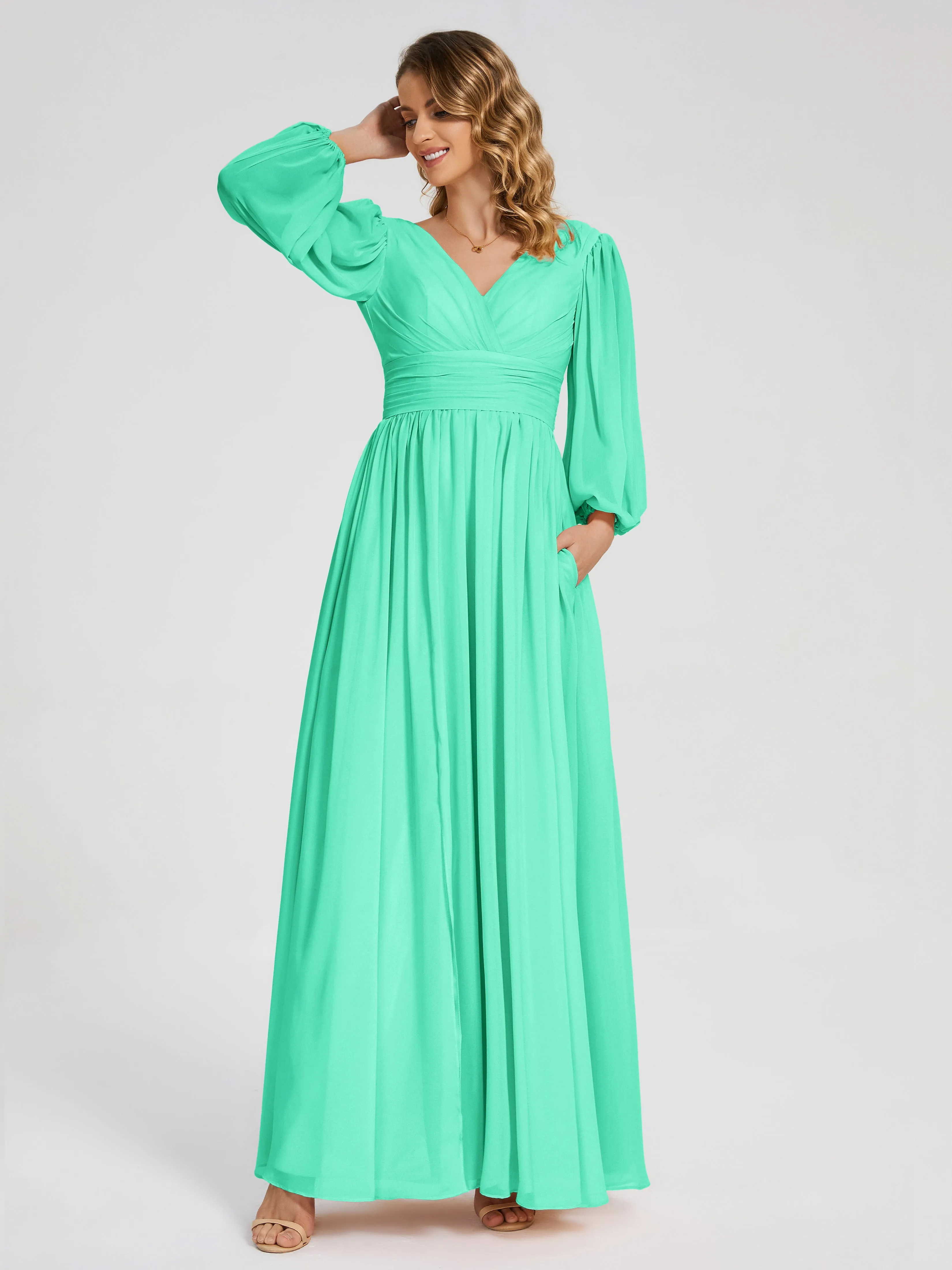 Journey Long Sleeves Split Chiffon Bridesmaid Dresses