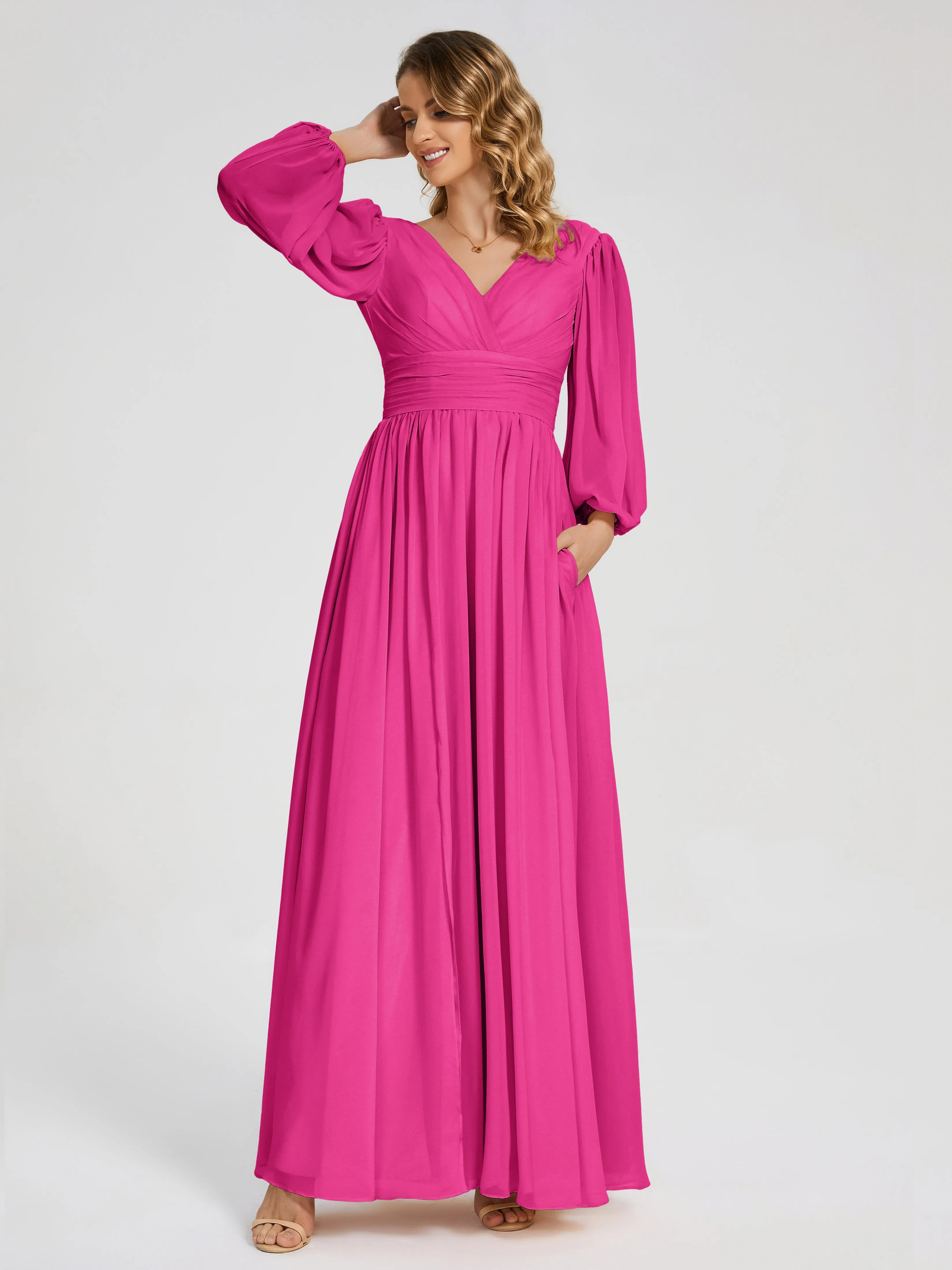 Journey Long Sleeves Split Chiffon Bridesmaid Dresses