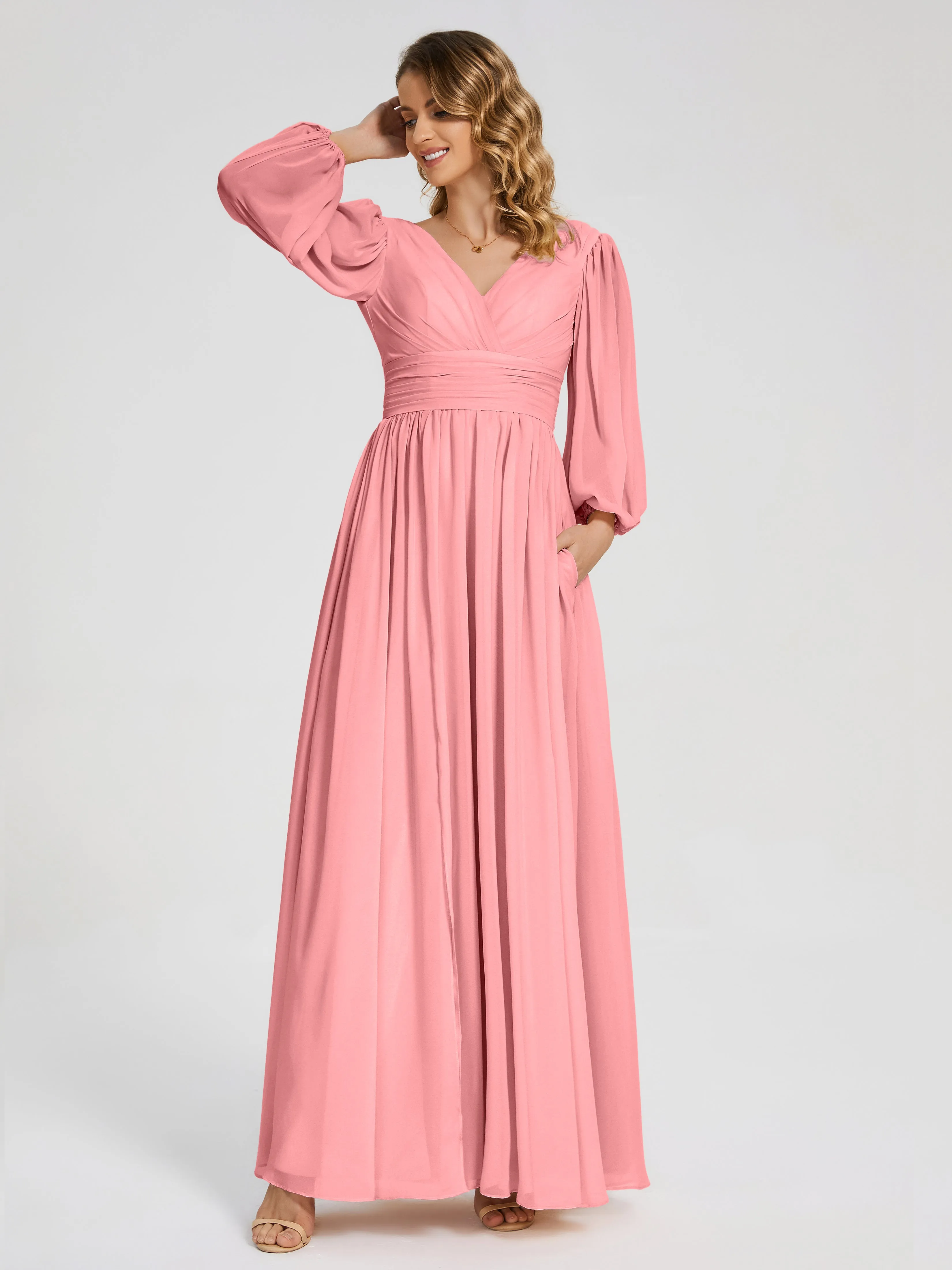 Journey Long Sleeves Split Chiffon Bridesmaid Dresses