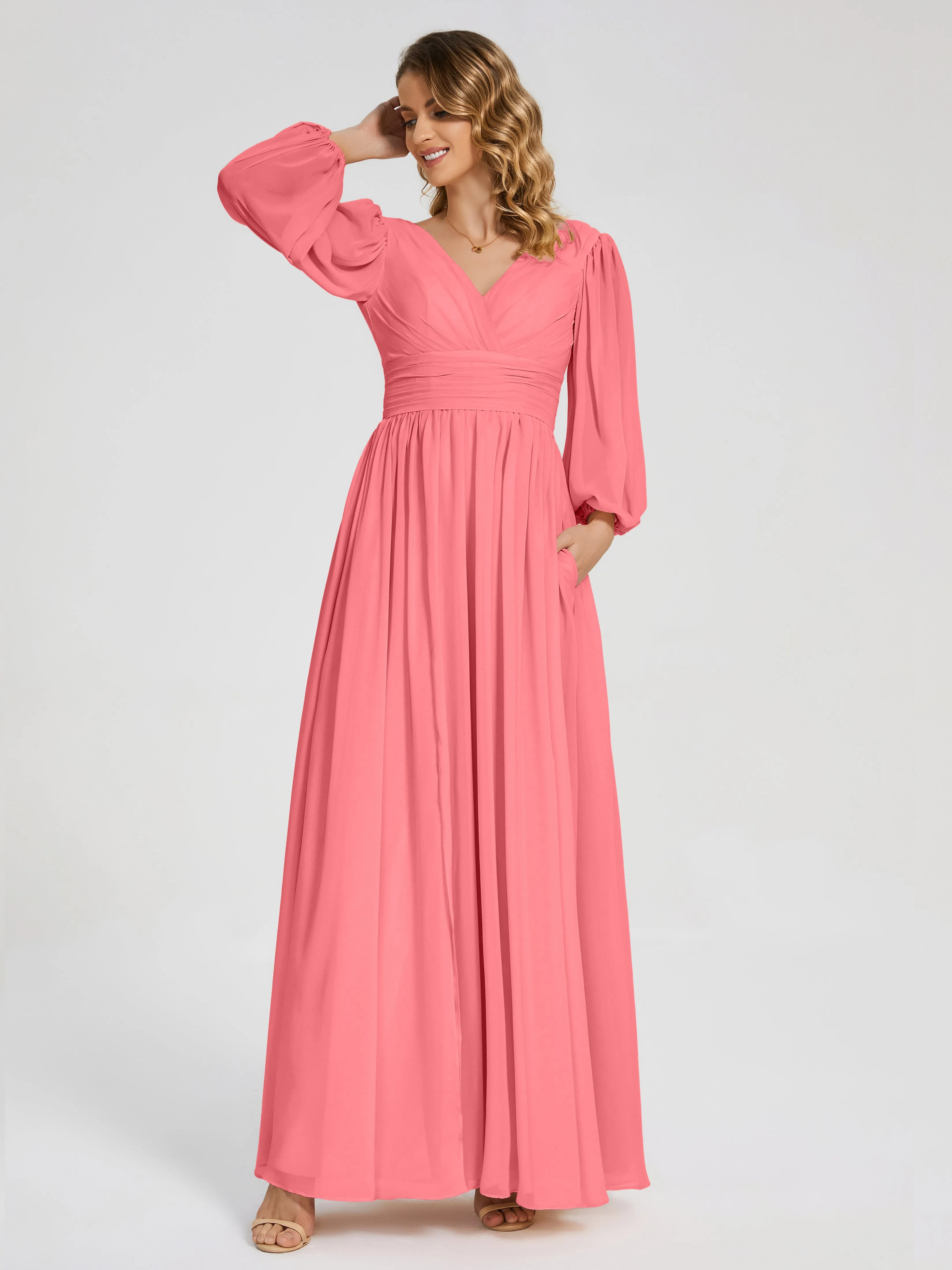 Journey Long Sleeves Split Chiffon Bridesmaid Dresses