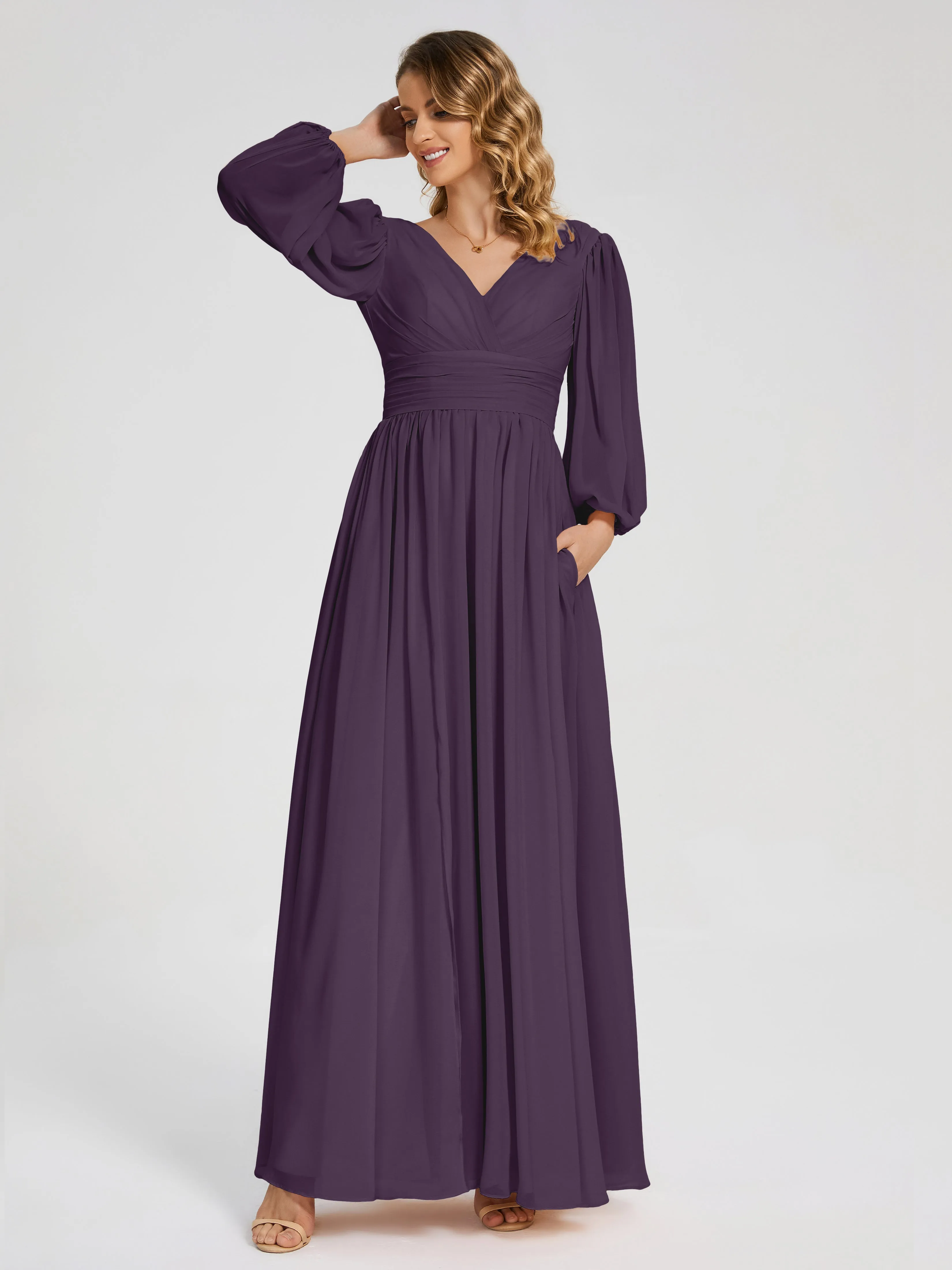 Journey Long Sleeves Split Chiffon Bridesmaid Dresses