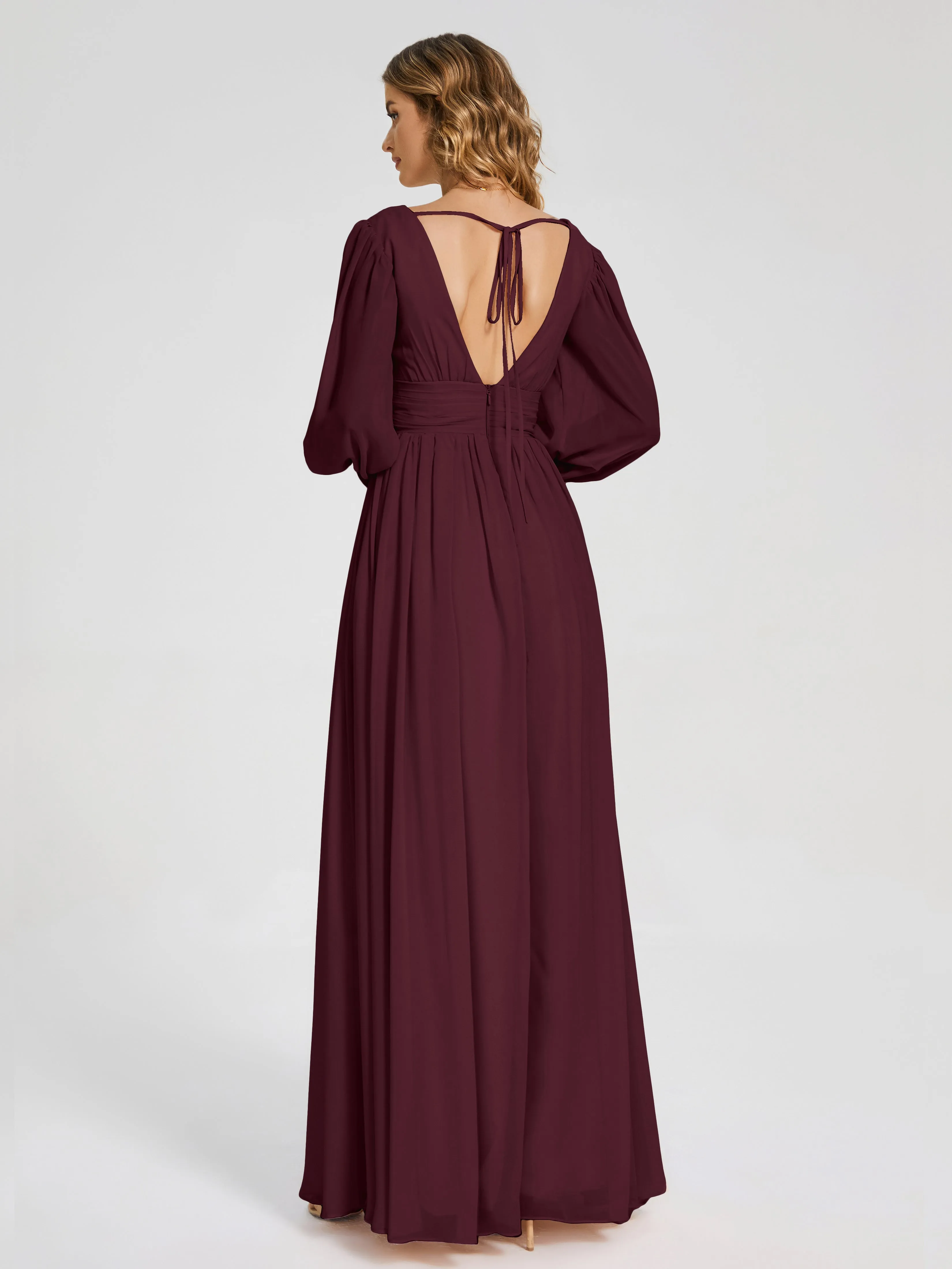 Journey Long Sleeves Split Chiffon Bridesmaid Dresses