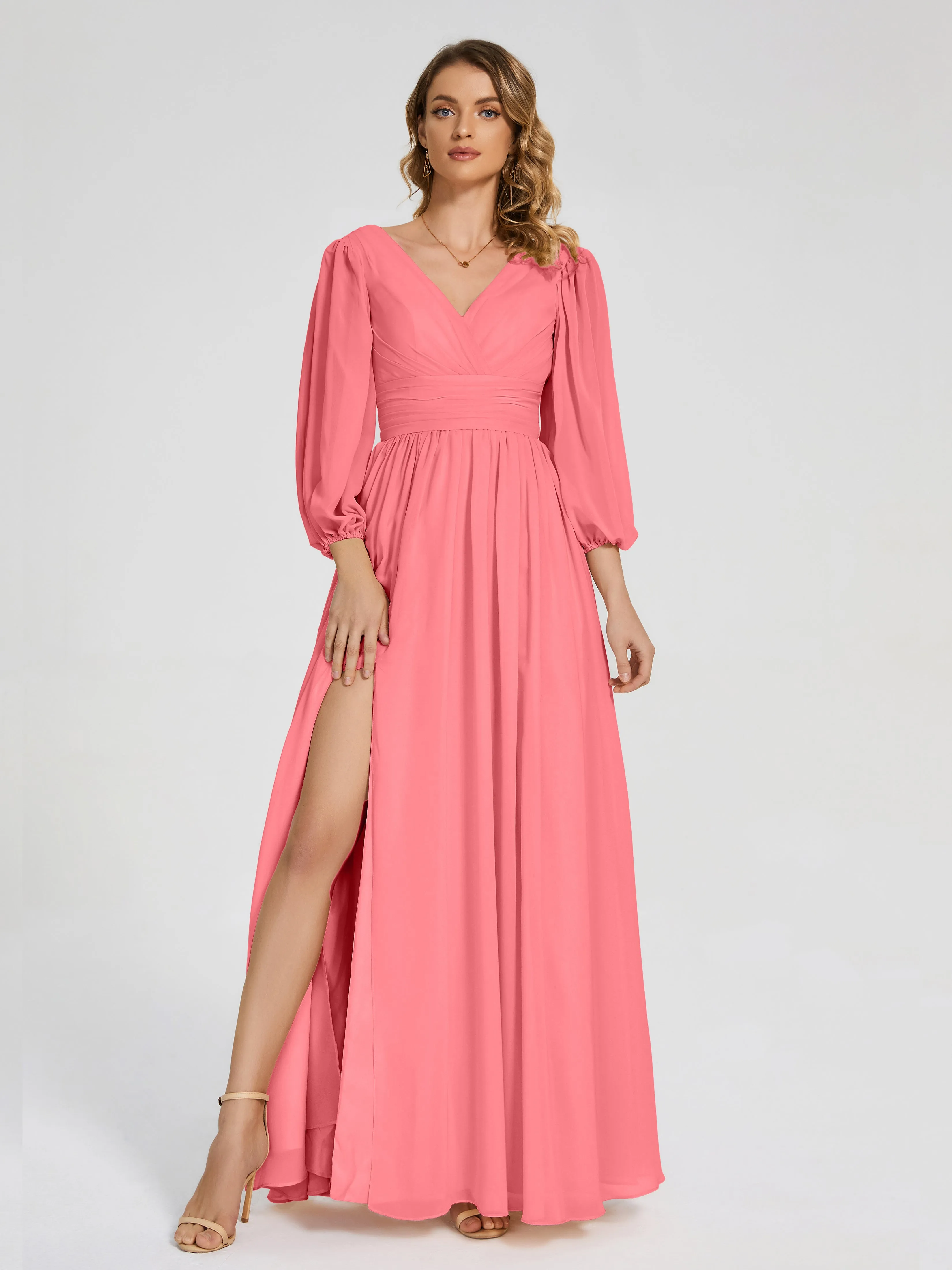 Journey Long Sleeves Split Chiffon Bridesmaid Dresses