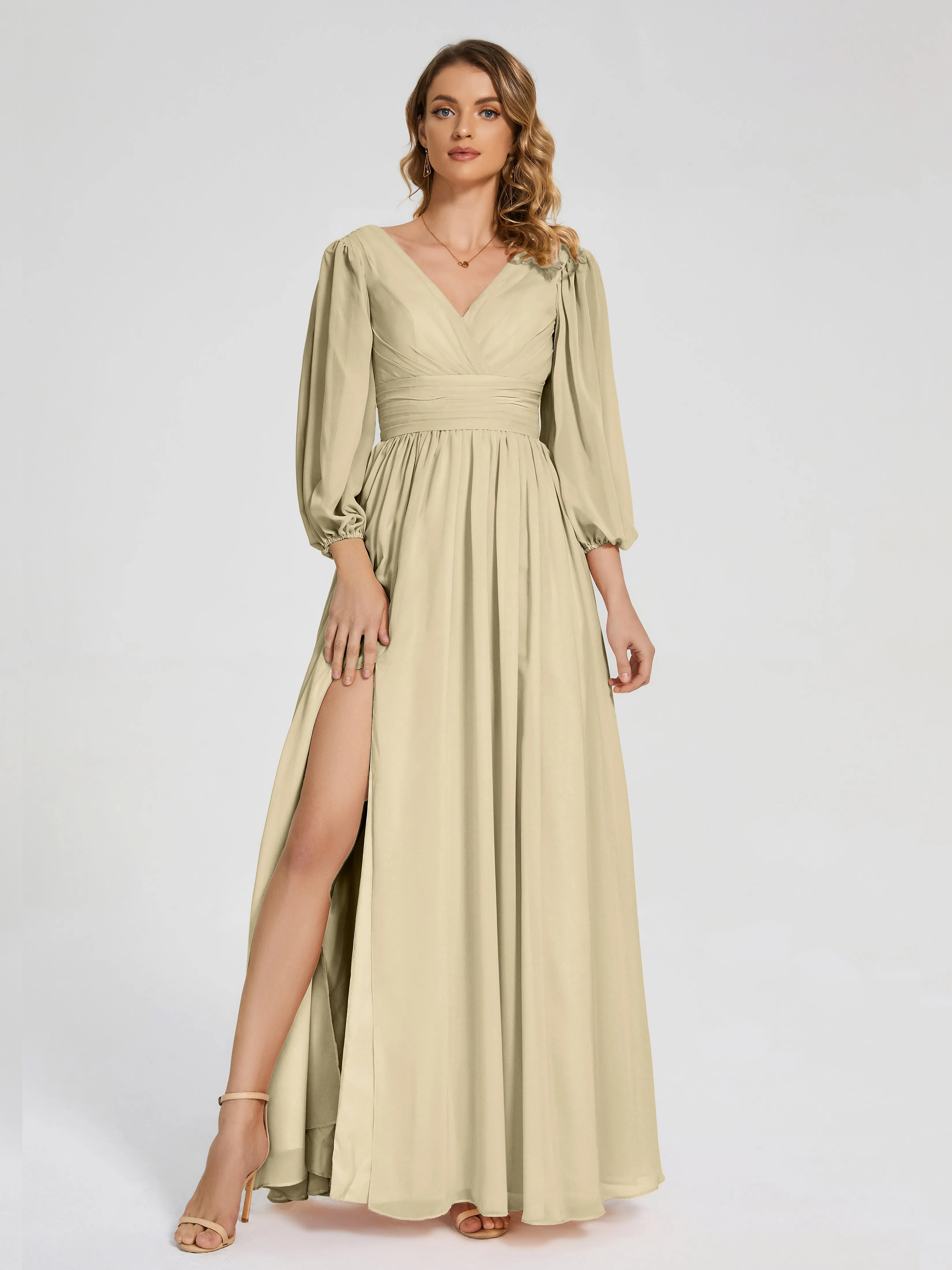 Journey Long Sleeves Split Chiffon Bridesmaid Dresses