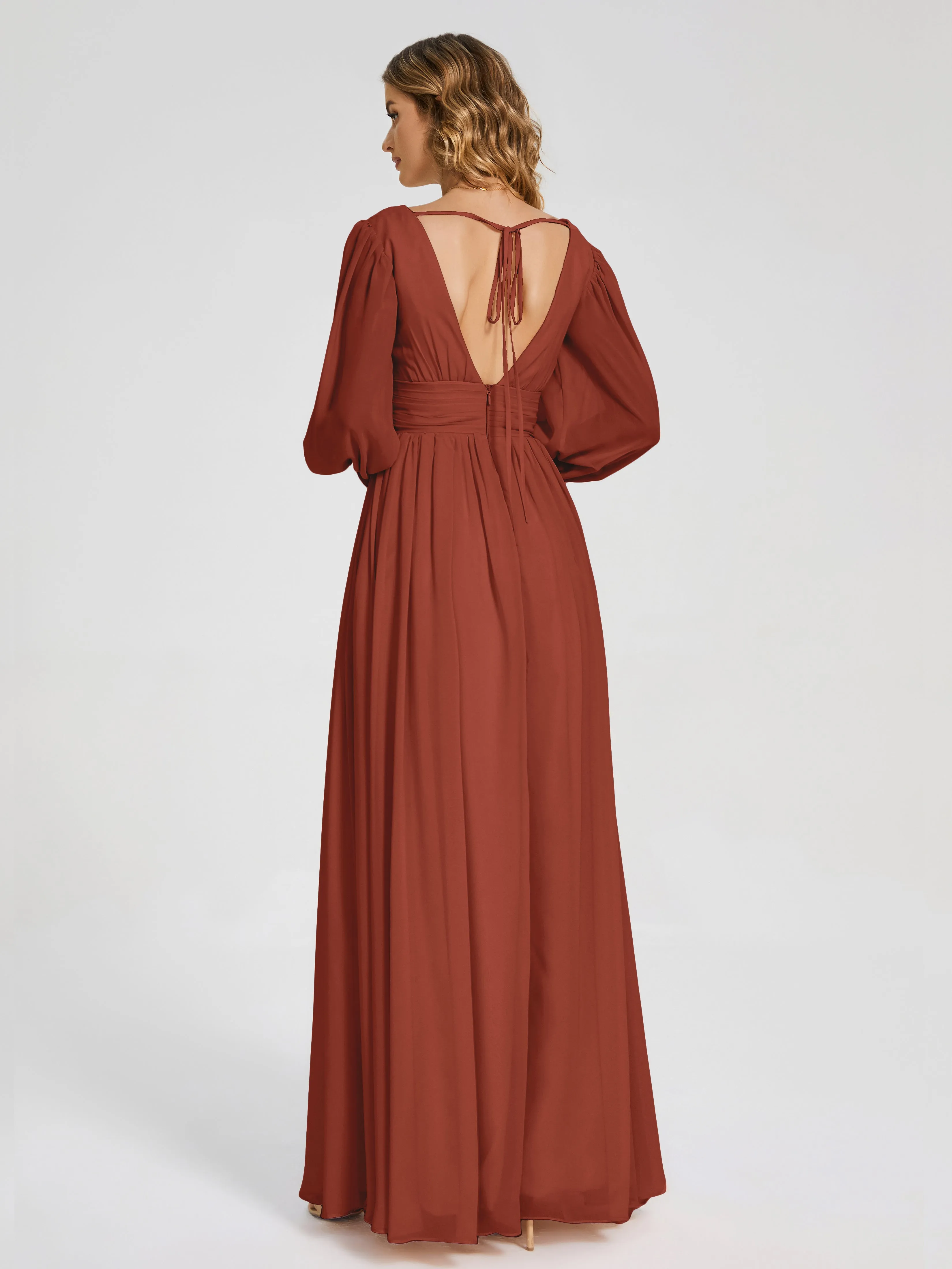 Journey Long Sleeves Split Chiffon Bridesmaid Dresses