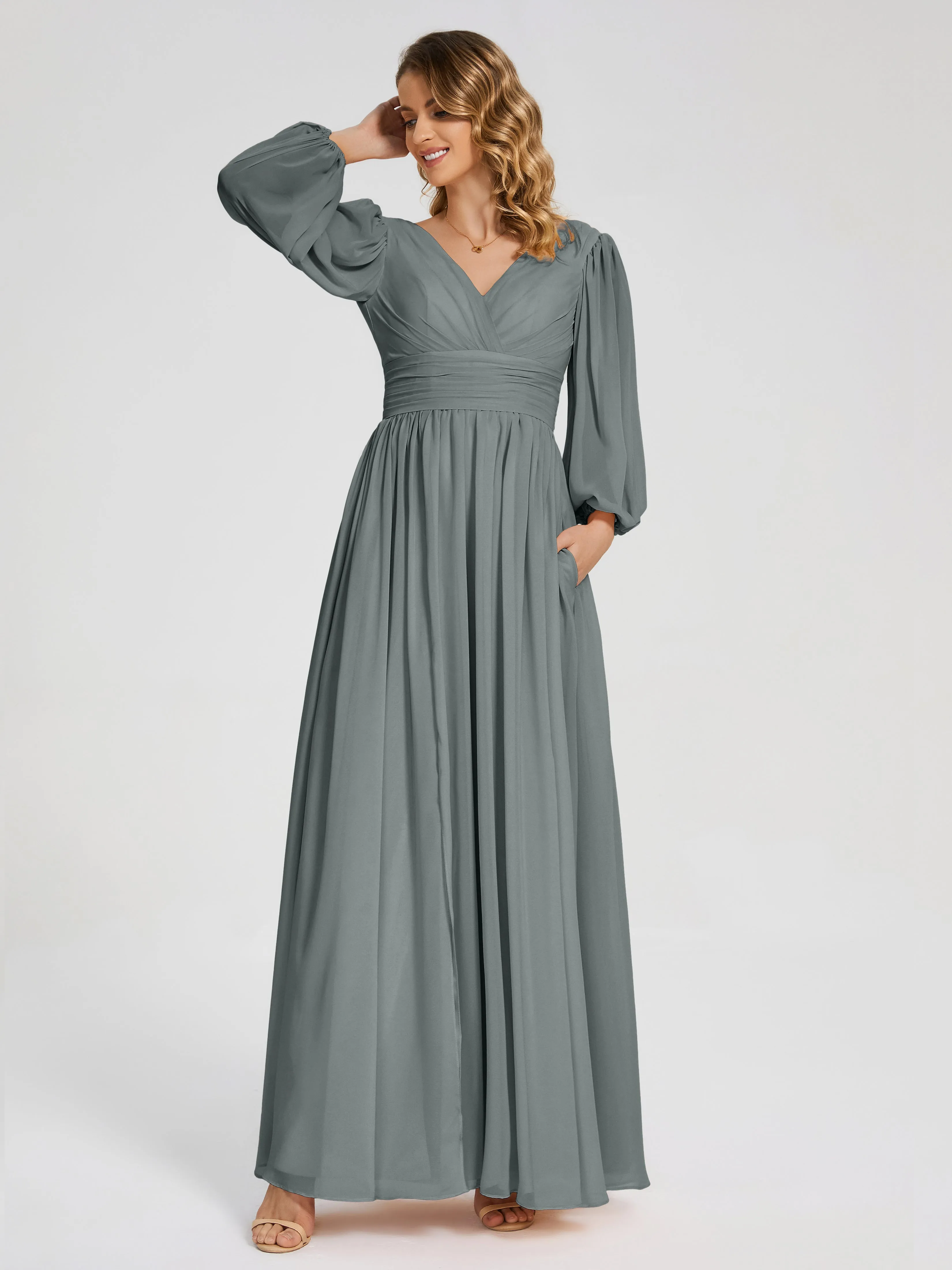Journey Long Sleeves Split Chiffon Bridesmaid Dresses