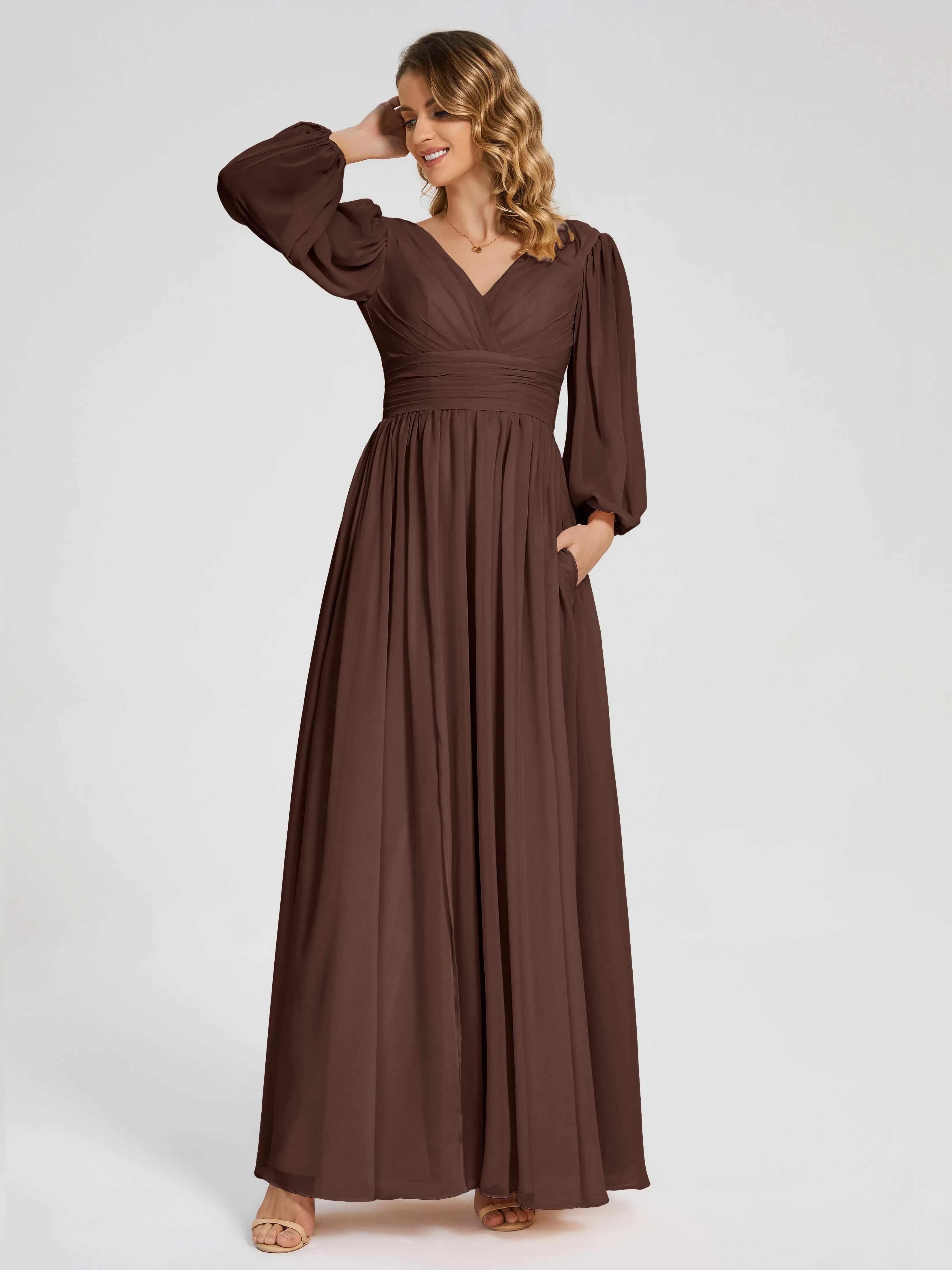 Journey Long Sleeves Split Chiffon Bridesmaid Dresses