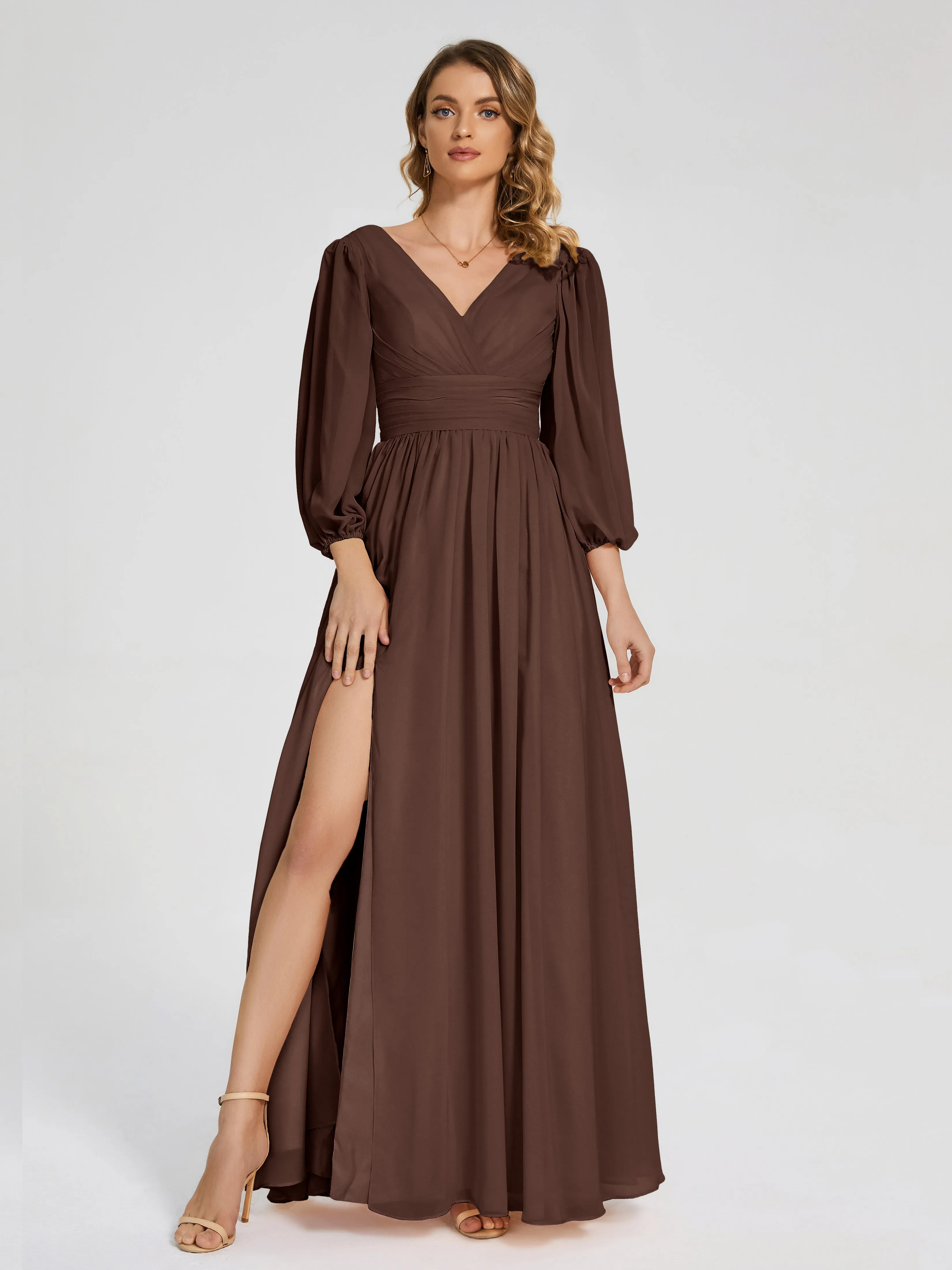 Journey Long Sleeves Split Chiffon Bridesmaid Dresses