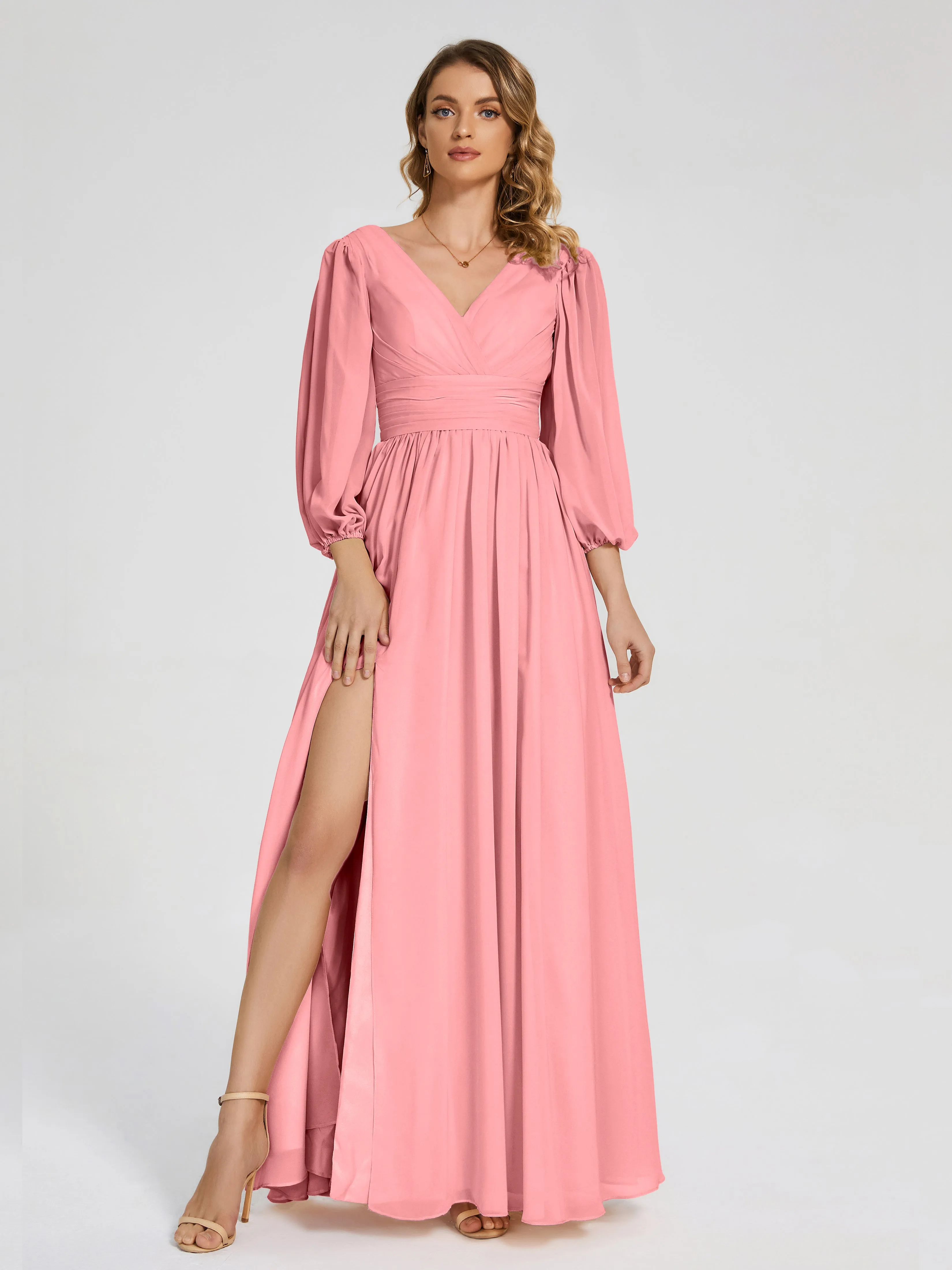 Journey Long Sleeves Split Chiffon Bridesmaid Dresses