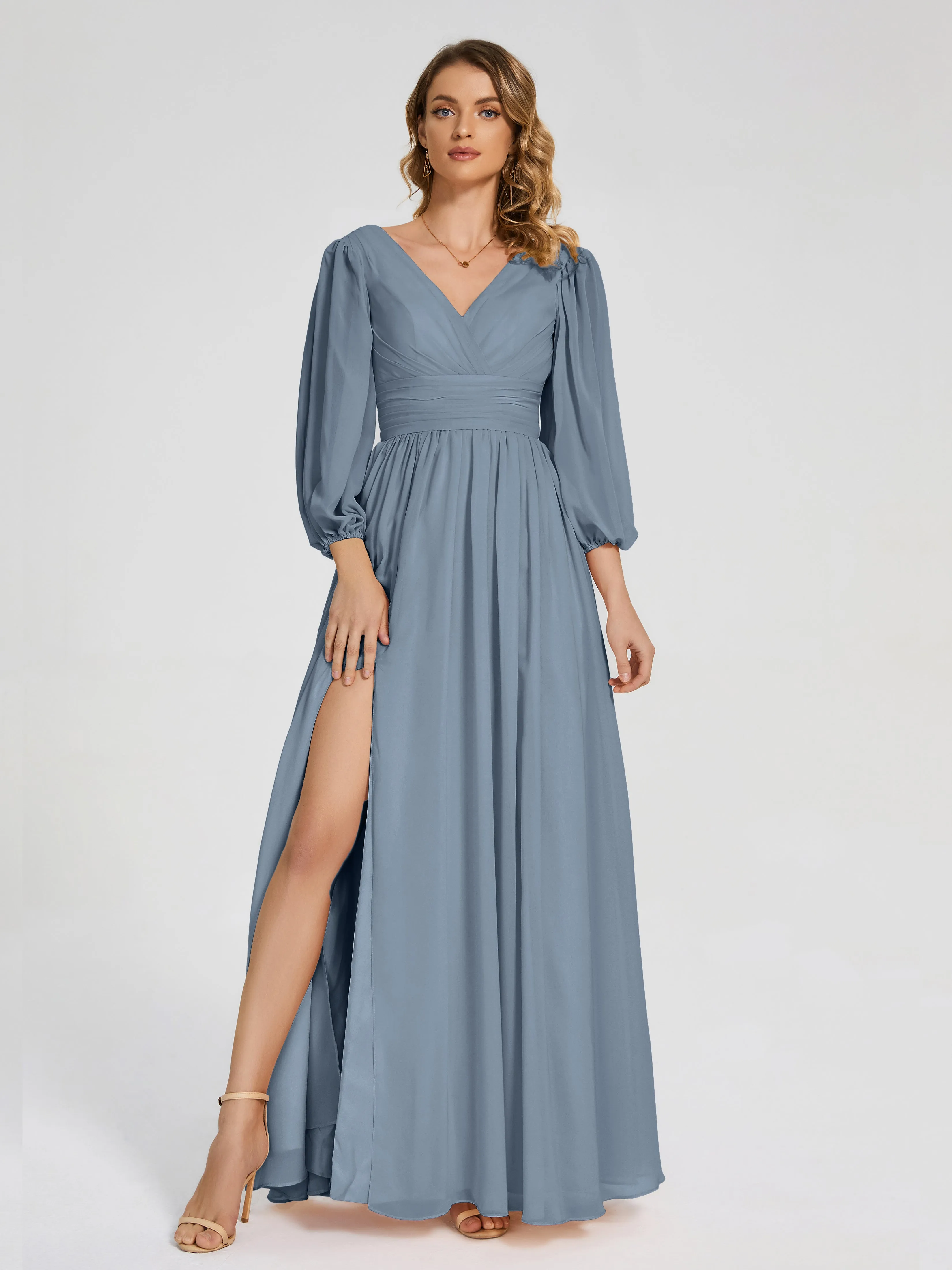 Journey Long Sleeves Split Chiffon Bridesmaid Dresses