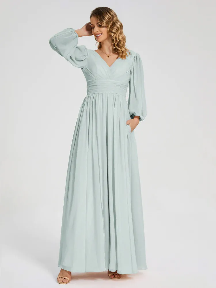 Journey Long Sleeves Split Chiffon Bridesmaid Dresses