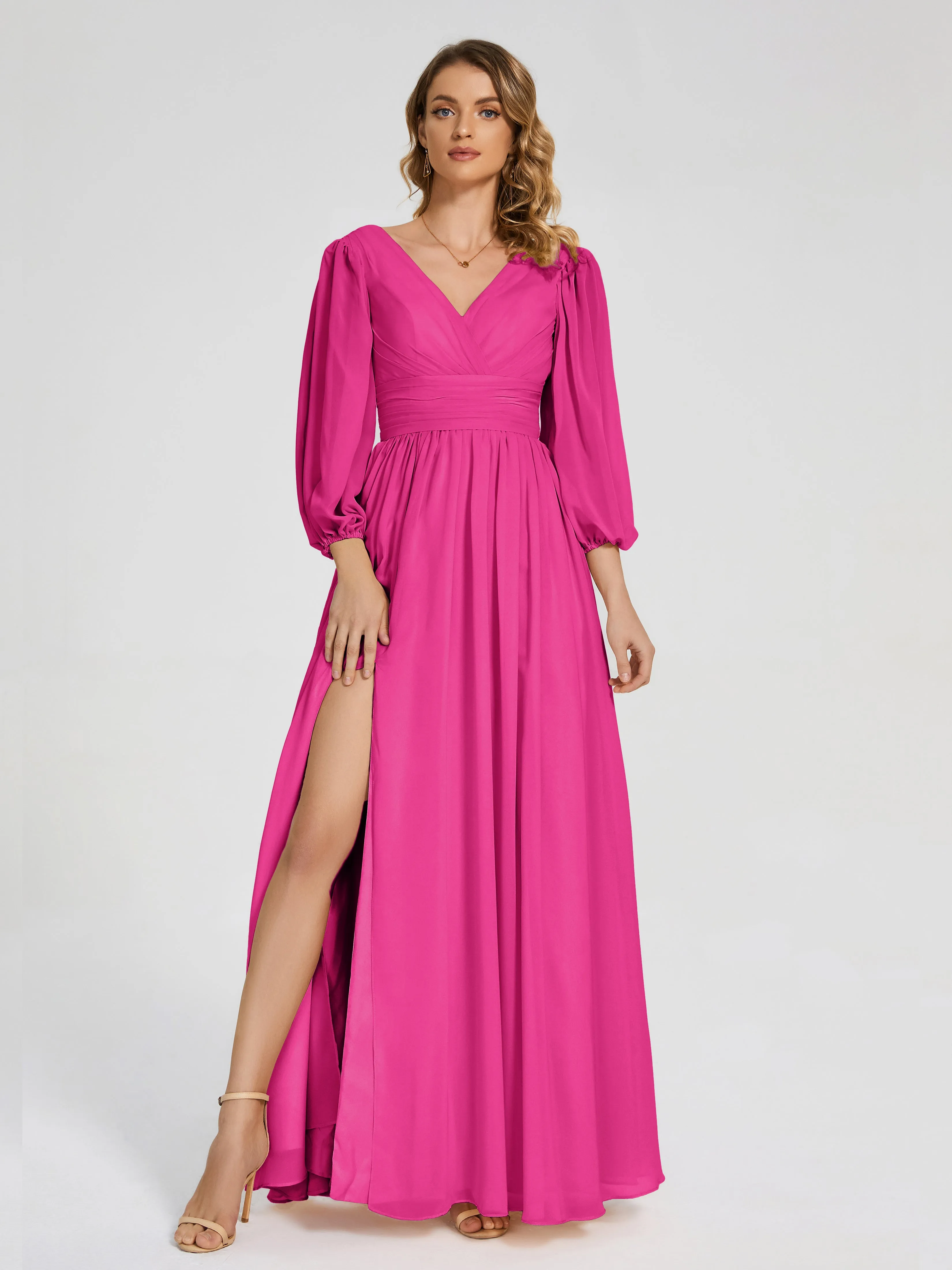 Journey Long Sleeves Split Chiffon Bridesmaid Dresses