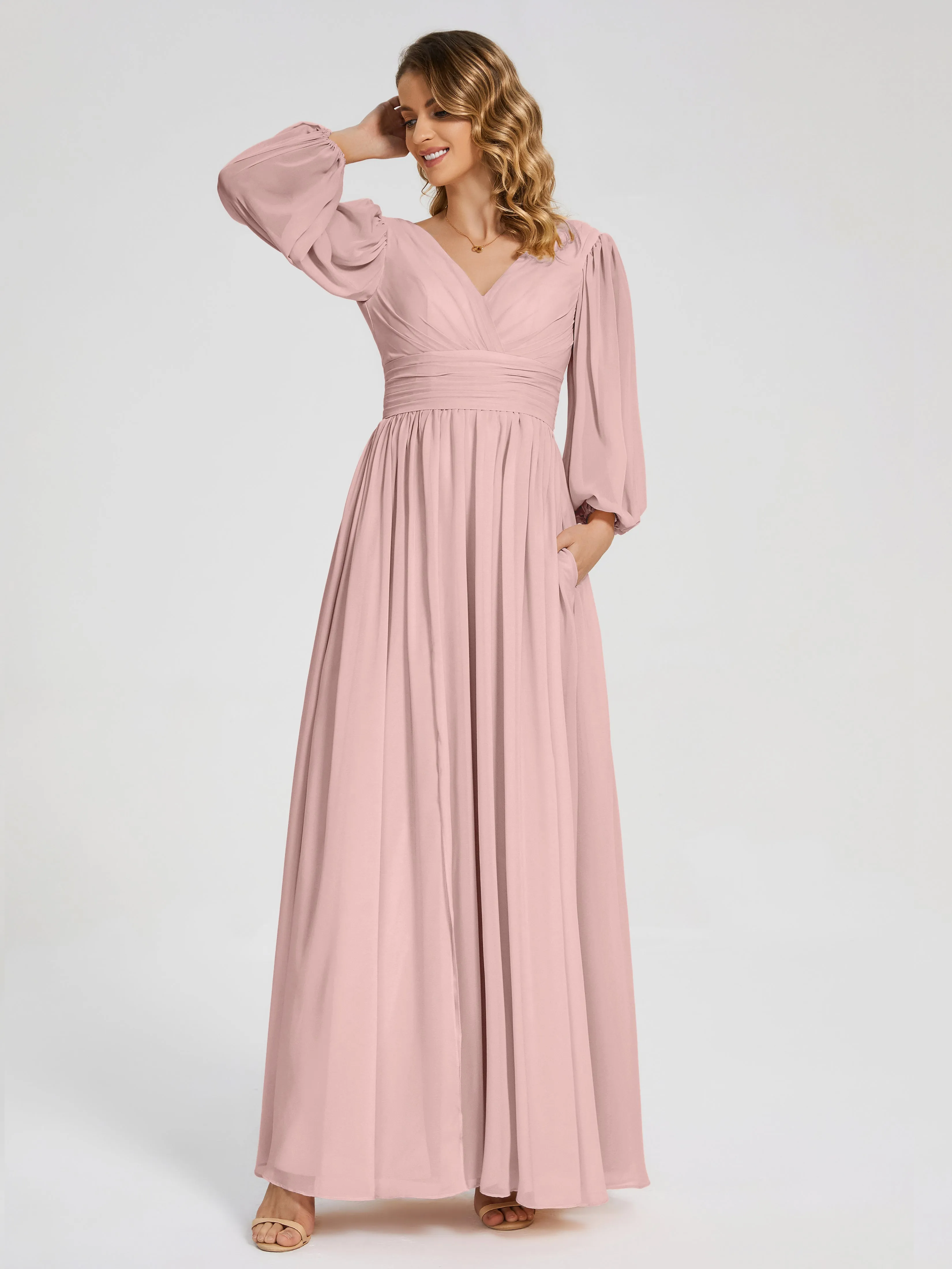 Journey Long Sleeves Split Chiffon Bridesmaid Dresses