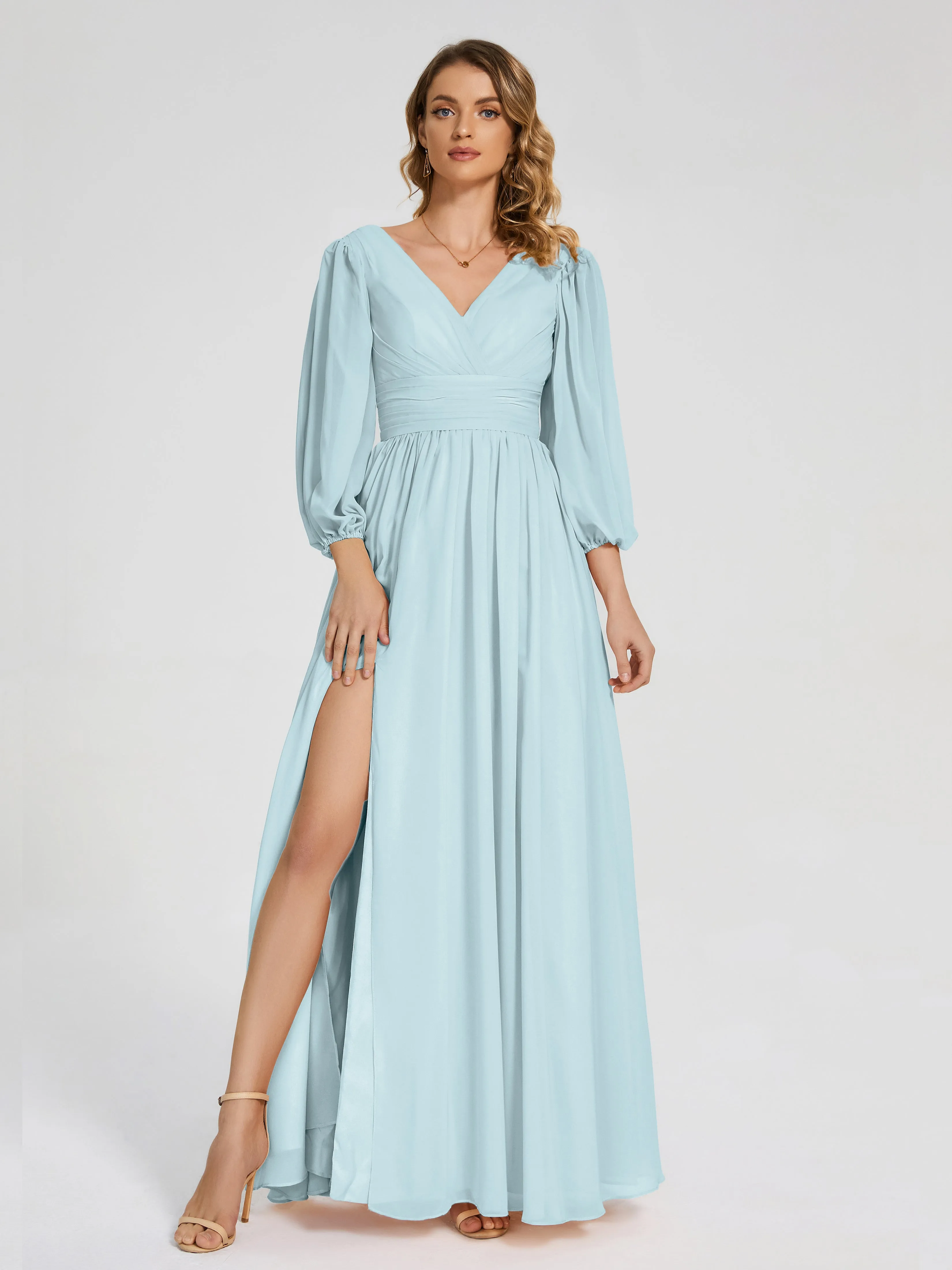Journey Long Sleeves Split Chiffon Bridesmaid Dresses