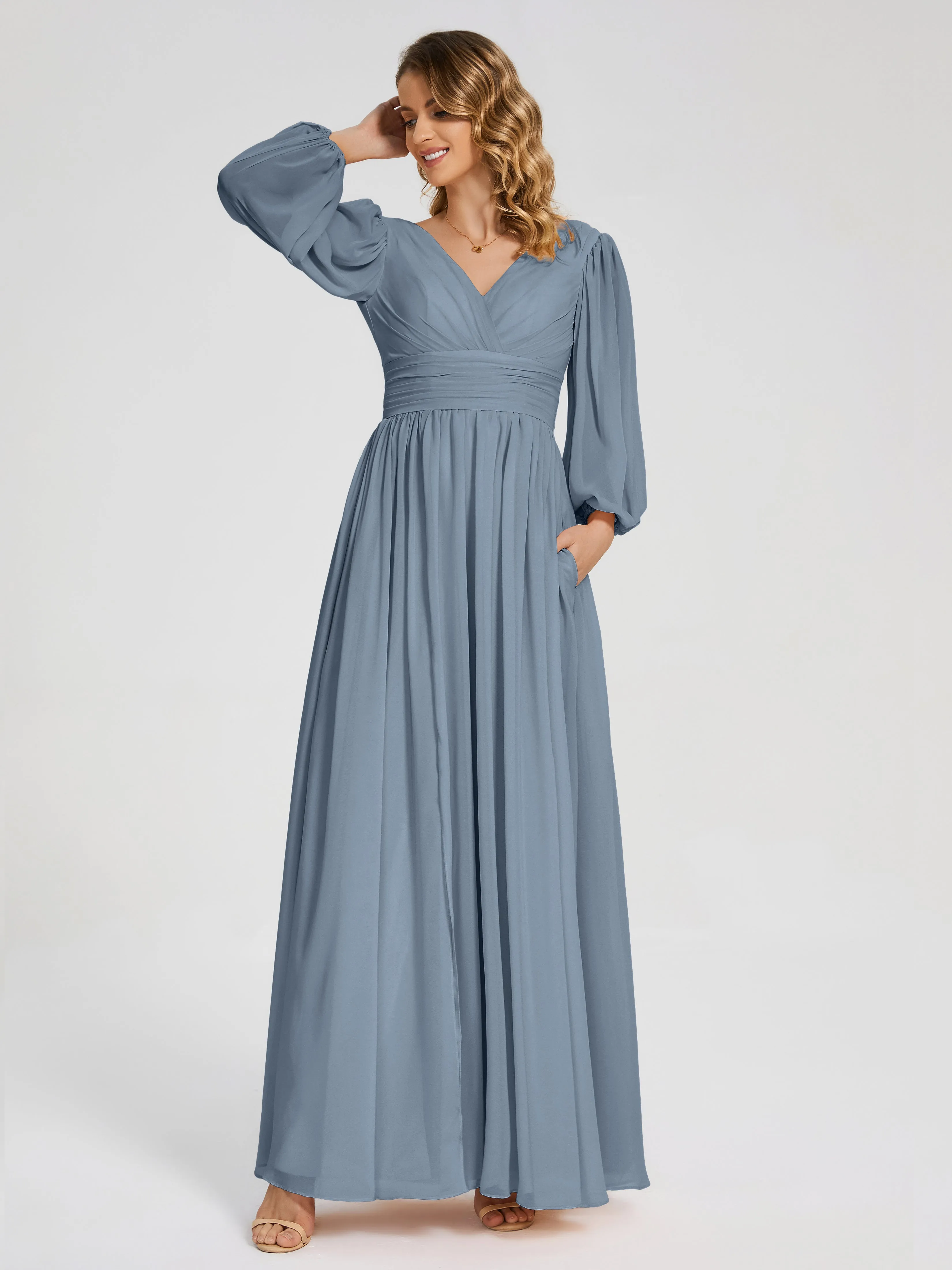 Journey Long Sleeves Split Chiffon Bridesmaid Dresses