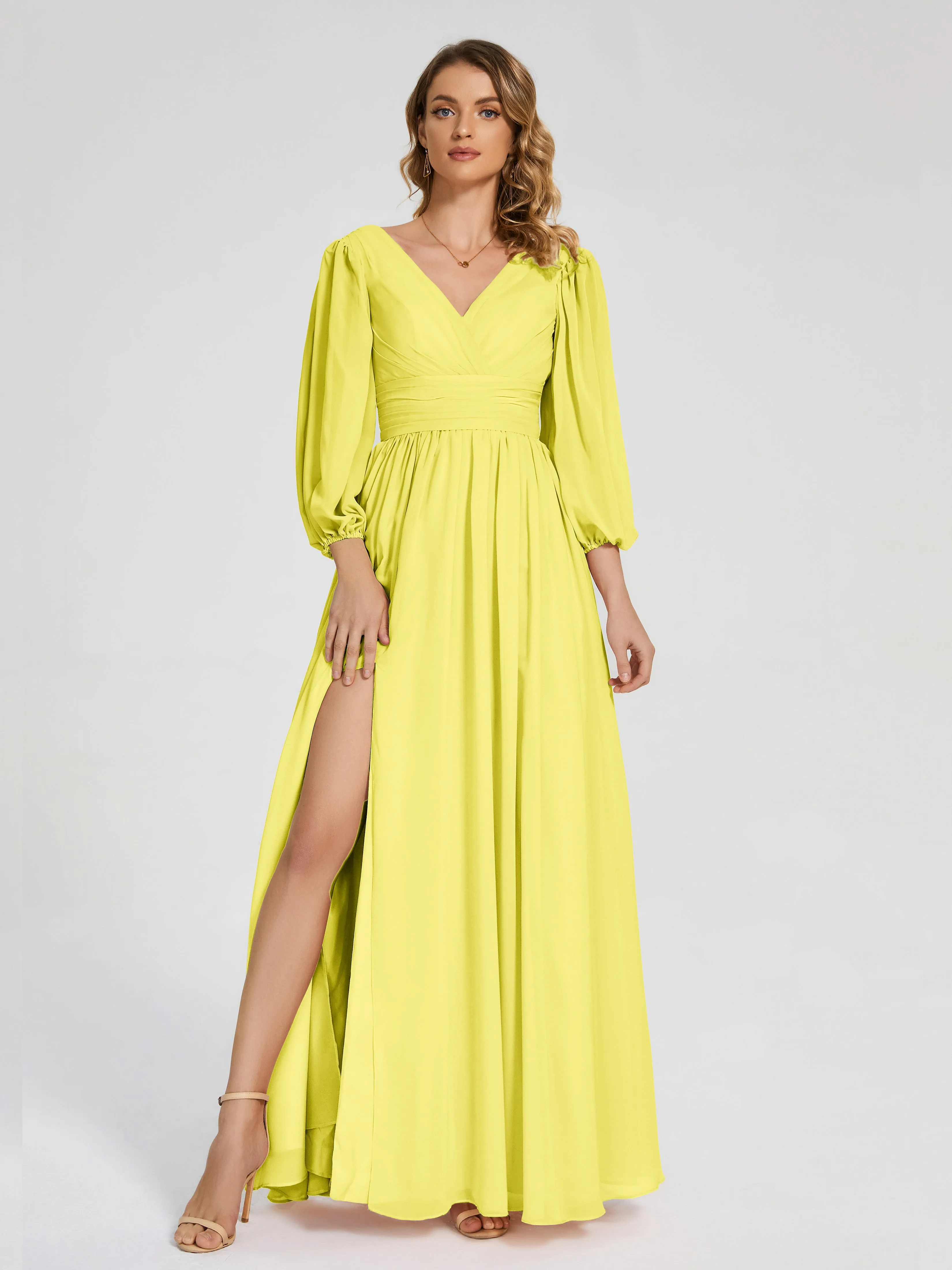 Journey Long Sleeves Split Chiffon Bridesmaid Dresses