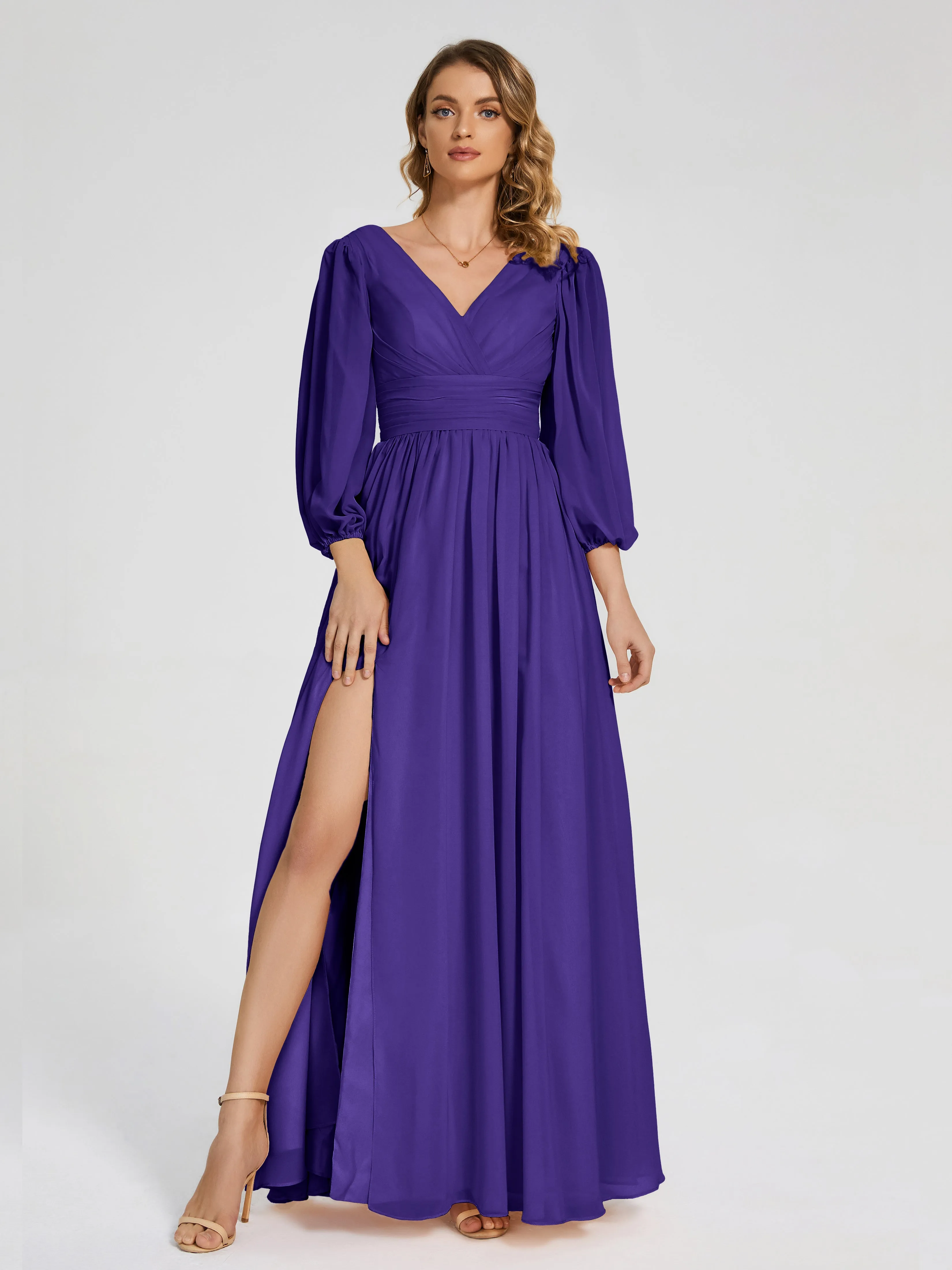 Journey Long Sleeves Split Chiffon Bridesmaid Dresses