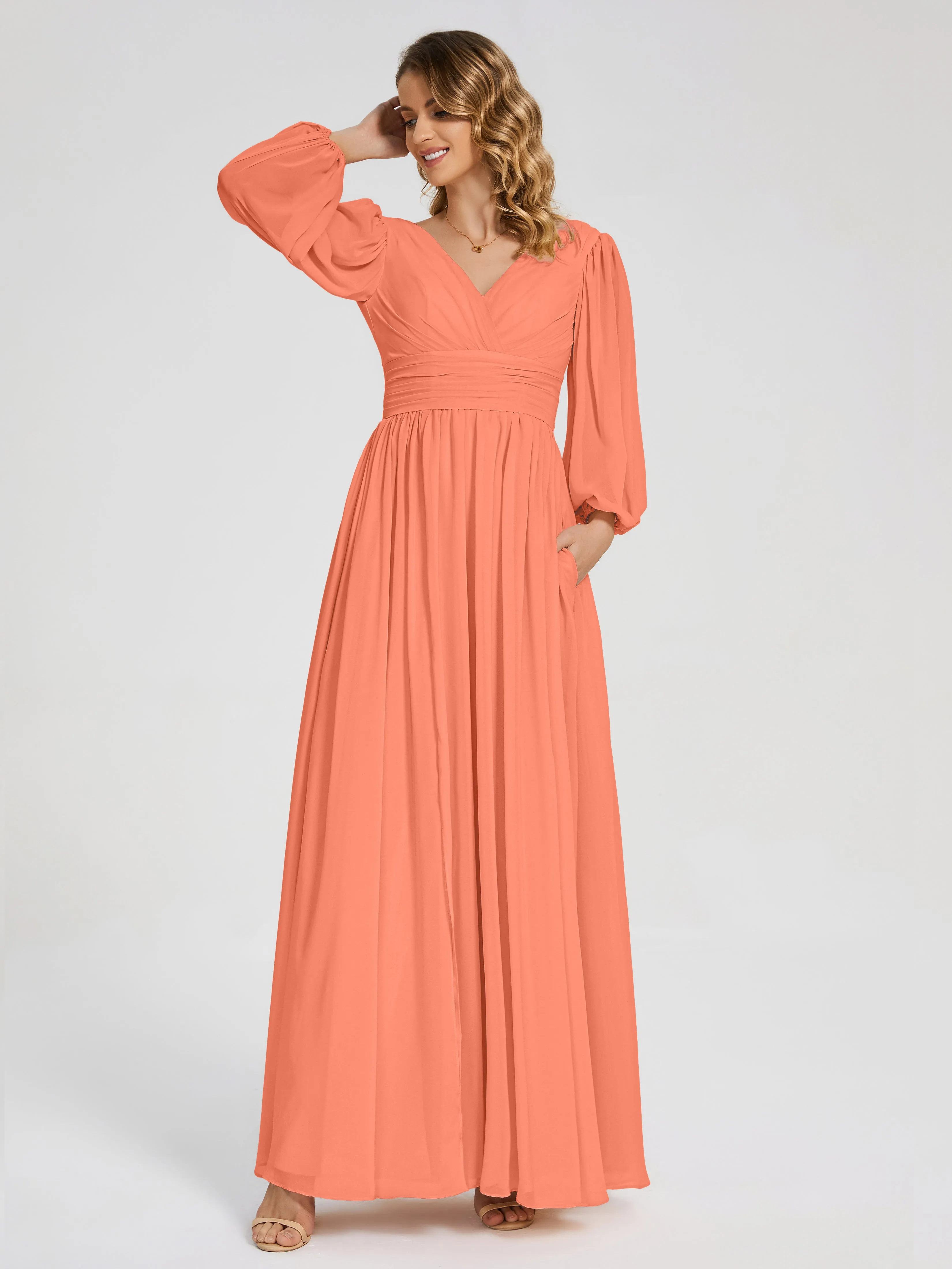 Journey Long Sleeves Split Chiffon Bridesmaid Dresses