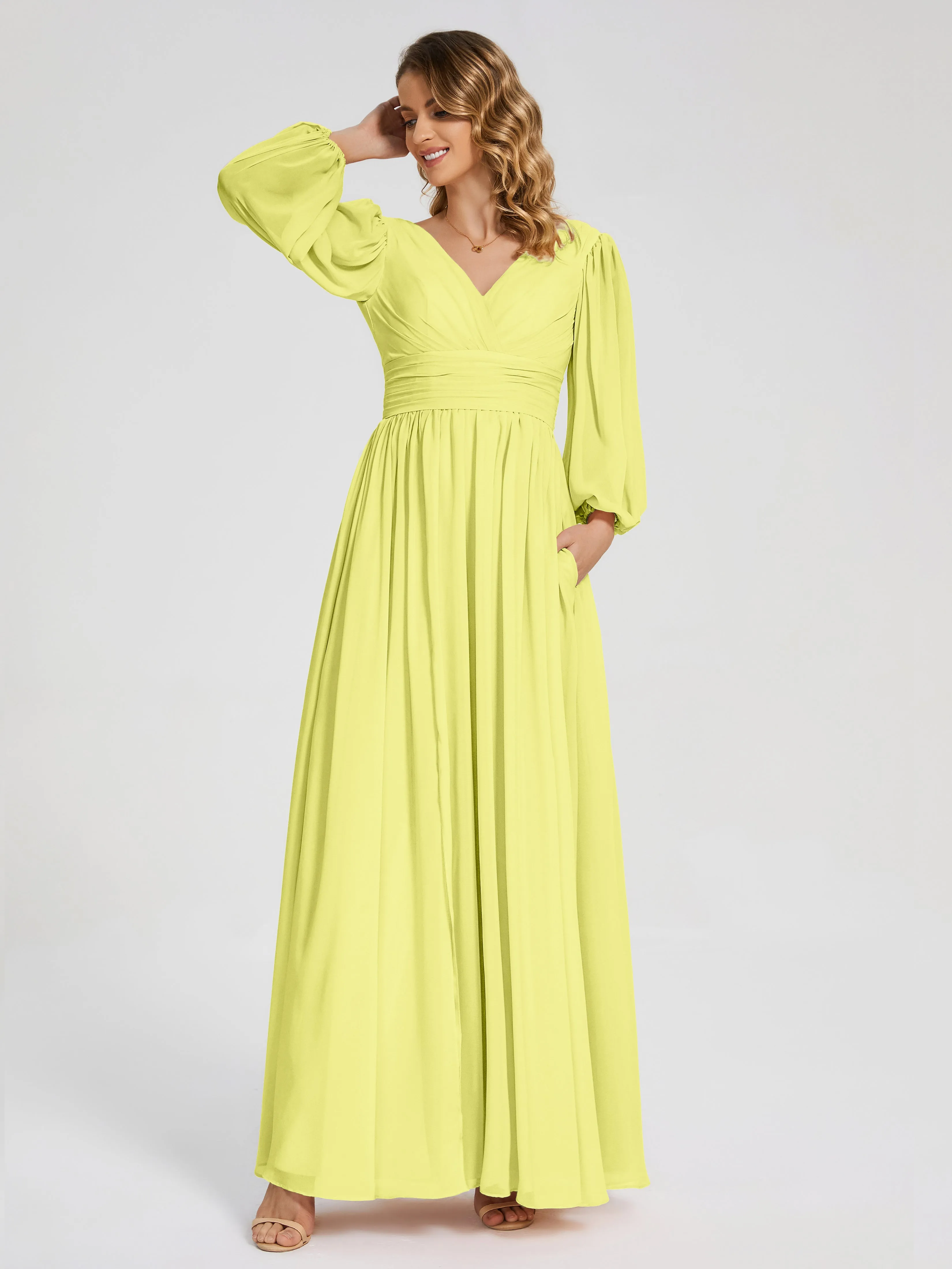 Journey Long Sleeves Split Chiffon Bridesmaid Dresses