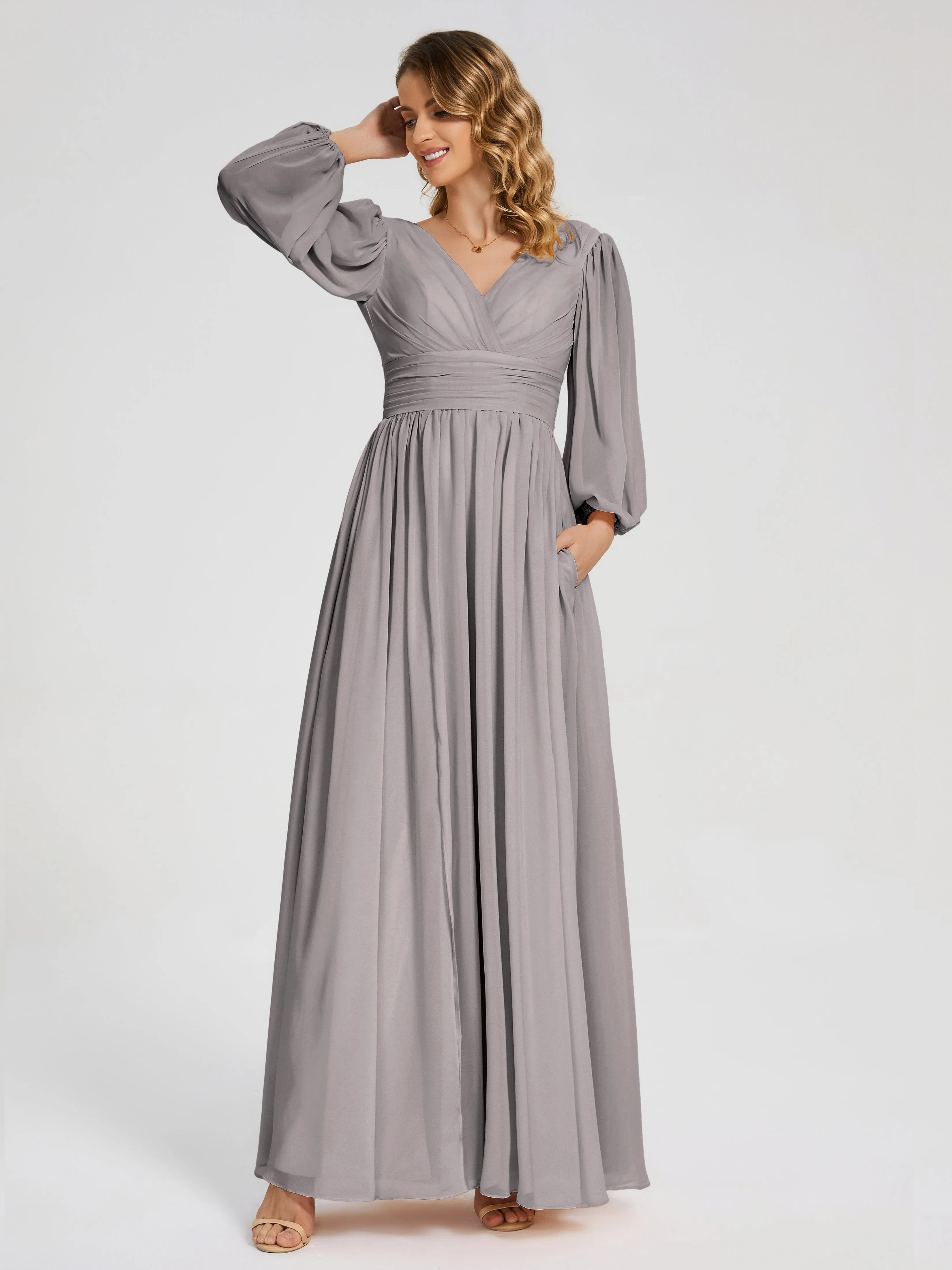 Journey Long Sleeves Split Chiffon Bridesmaid Dresses