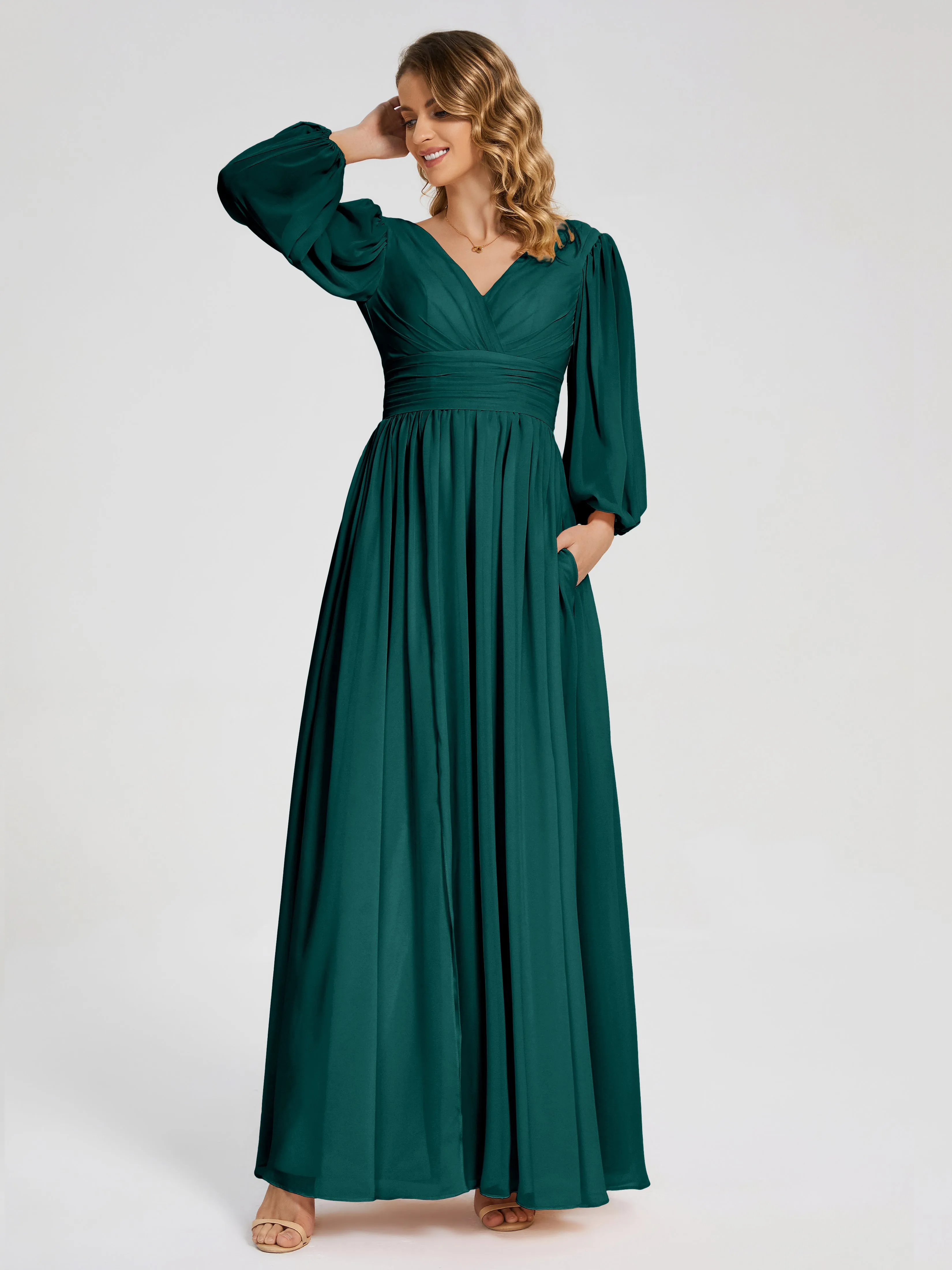 Journey Long Sleeves Split Chiffon Bridesmaid Dresses