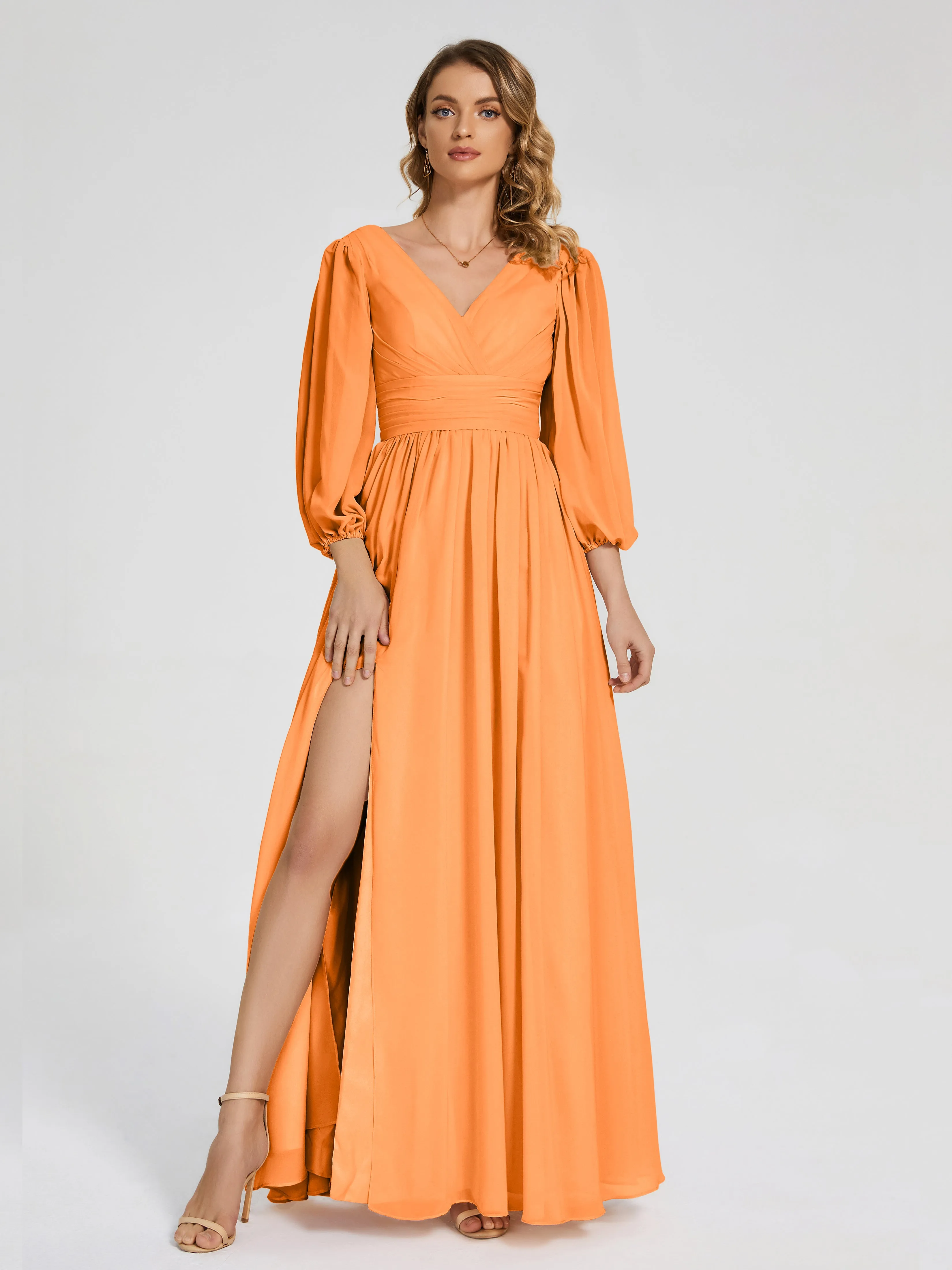Journey Long Sleeves Split Chiffon Bridesmaid Dresses