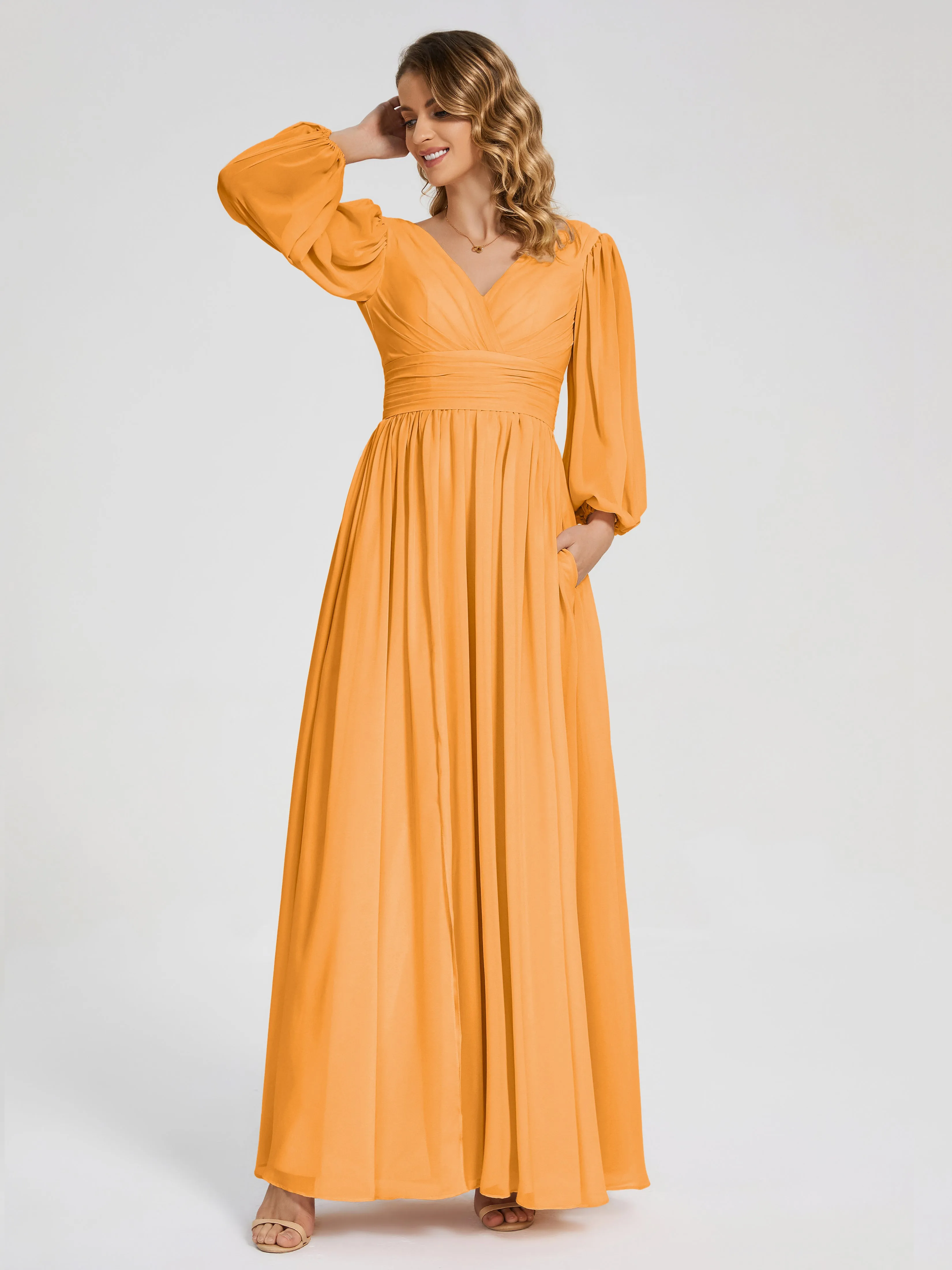 Journey Long Sleeves Split Chiffon Bridesmaid Dresses