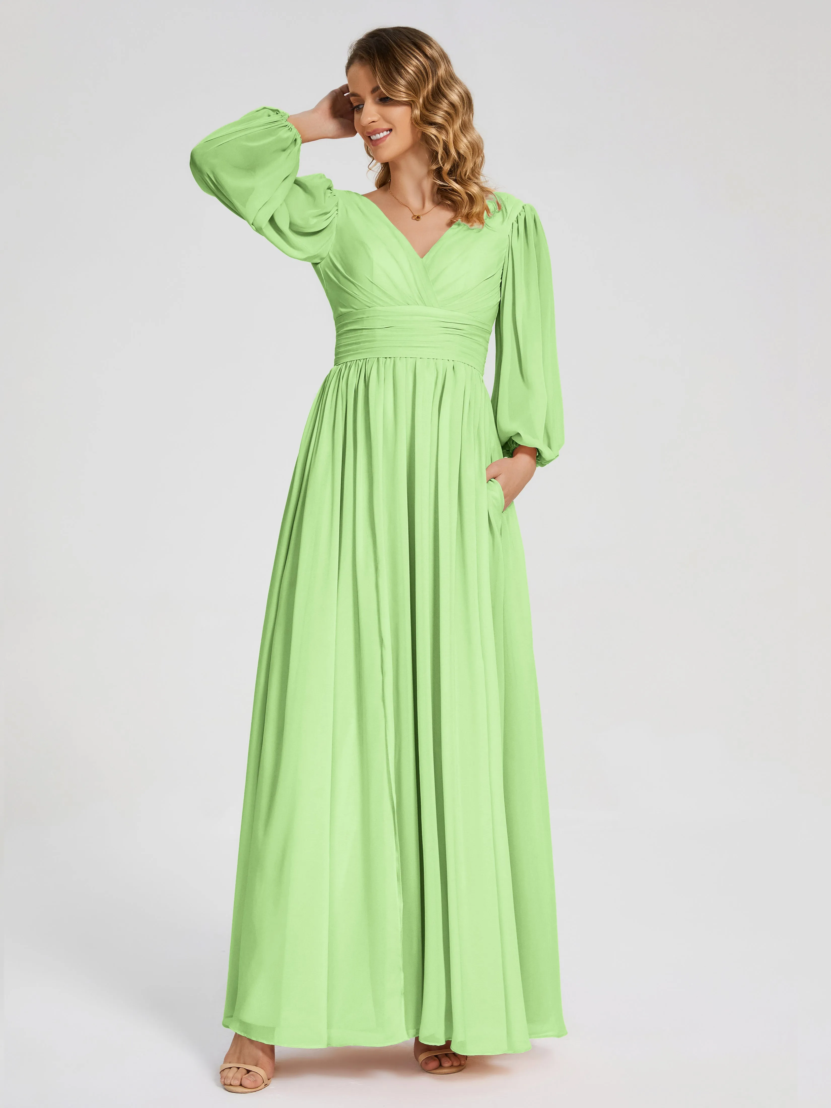 Journey Long Sleeves Split Chiffon Bridesmaid Dresses